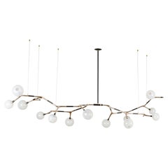 Organic Modern Light Fixture Polished LostWax Bronze 13 White Blown Glass Globes
