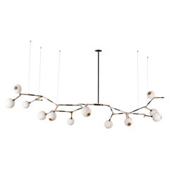 Organic Modern Light Fixture Polished Lost-Wax Bronze 13 White Porcelain Globes