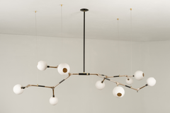 Organic Modern Light Fixture Lost-Wax Polished Bronze 9 White Porcelain Globes