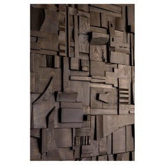 Peter Glassford Charcoal Reclaimed Wood Collage, Set of 2 Brutalist tiles