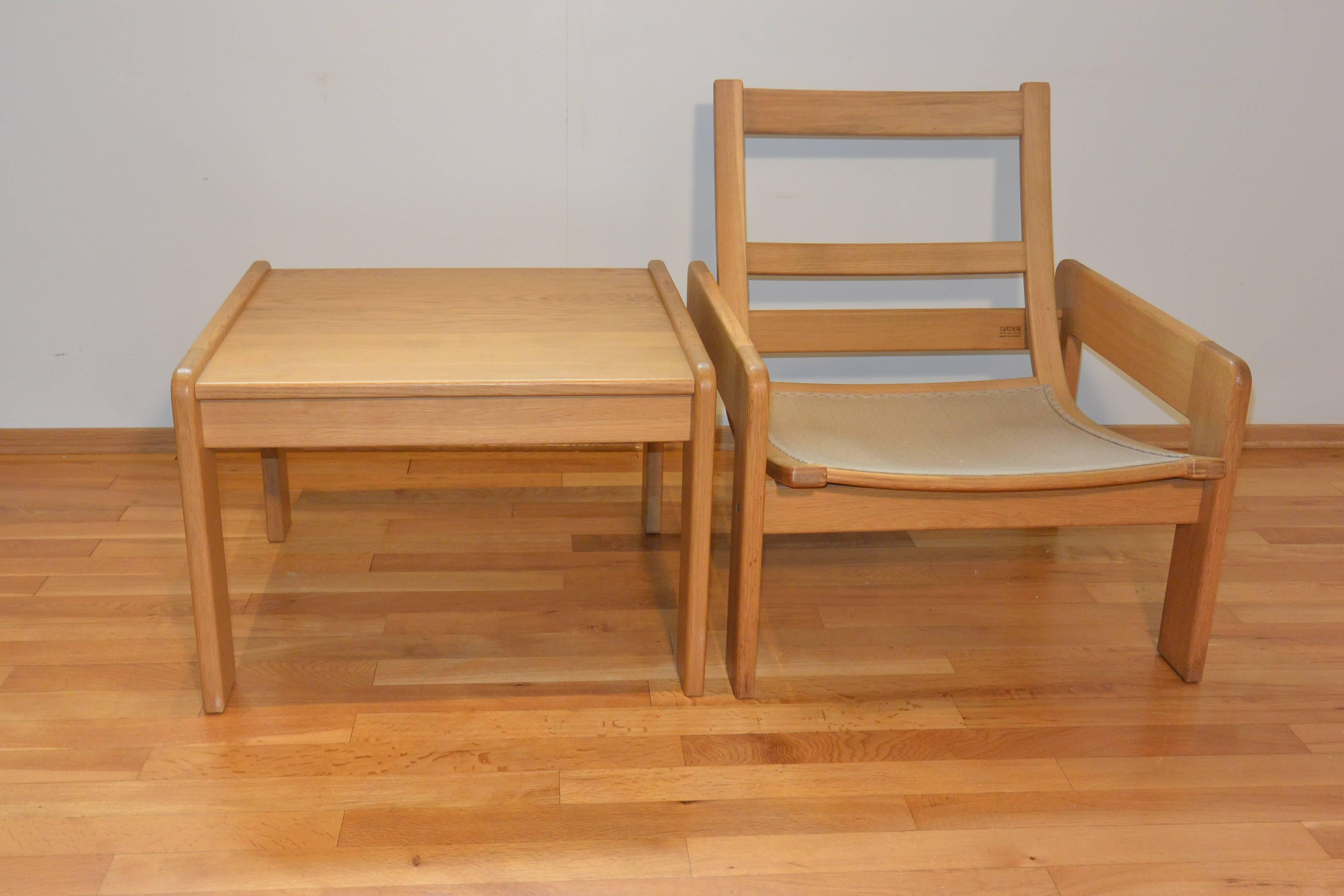 Pair of Yngve Ekström Oak Table and Chair, Swedish For Sale 3