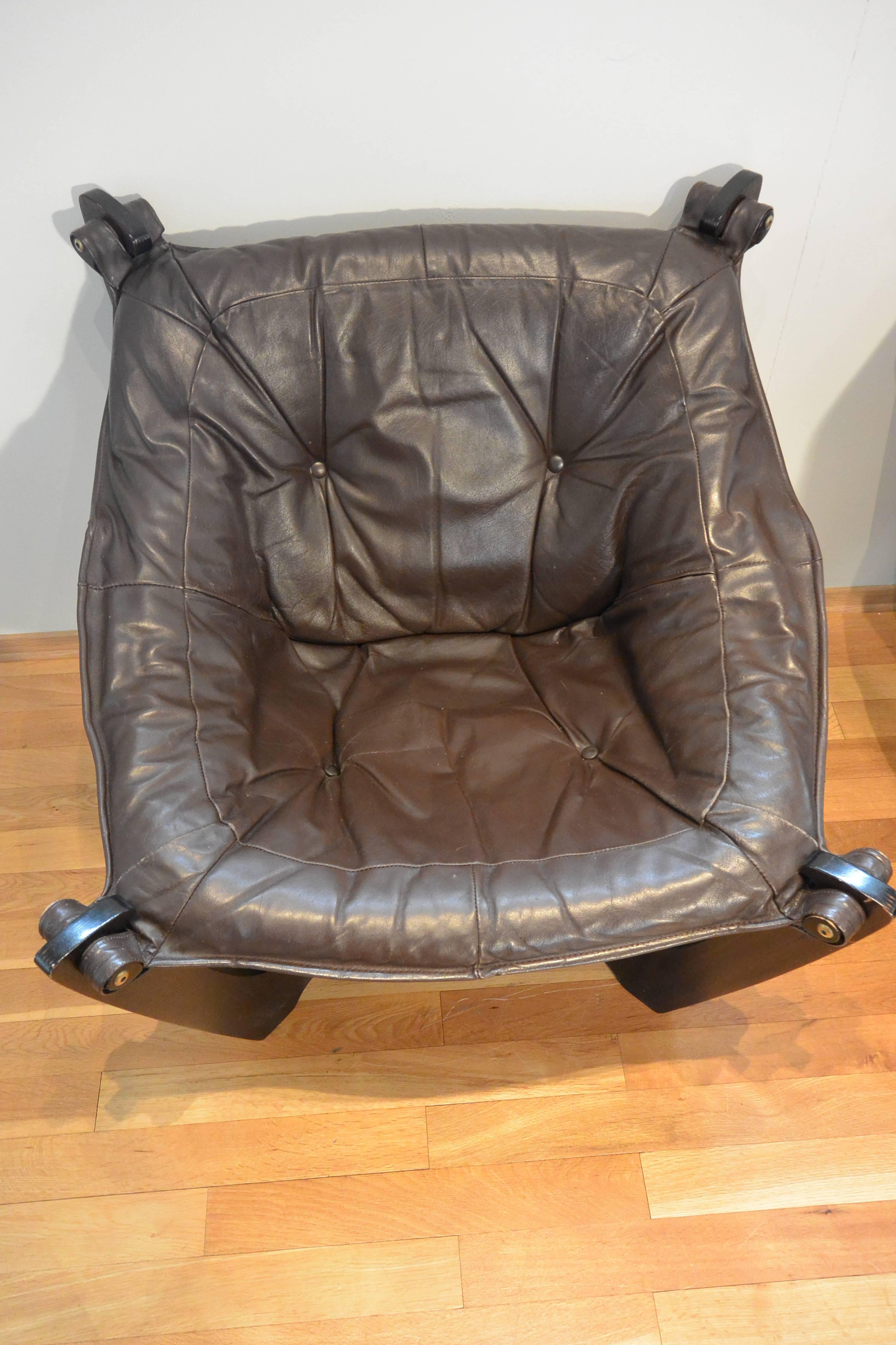 Scandinavian Modern Leather Luna Chair Lounge Set of Four