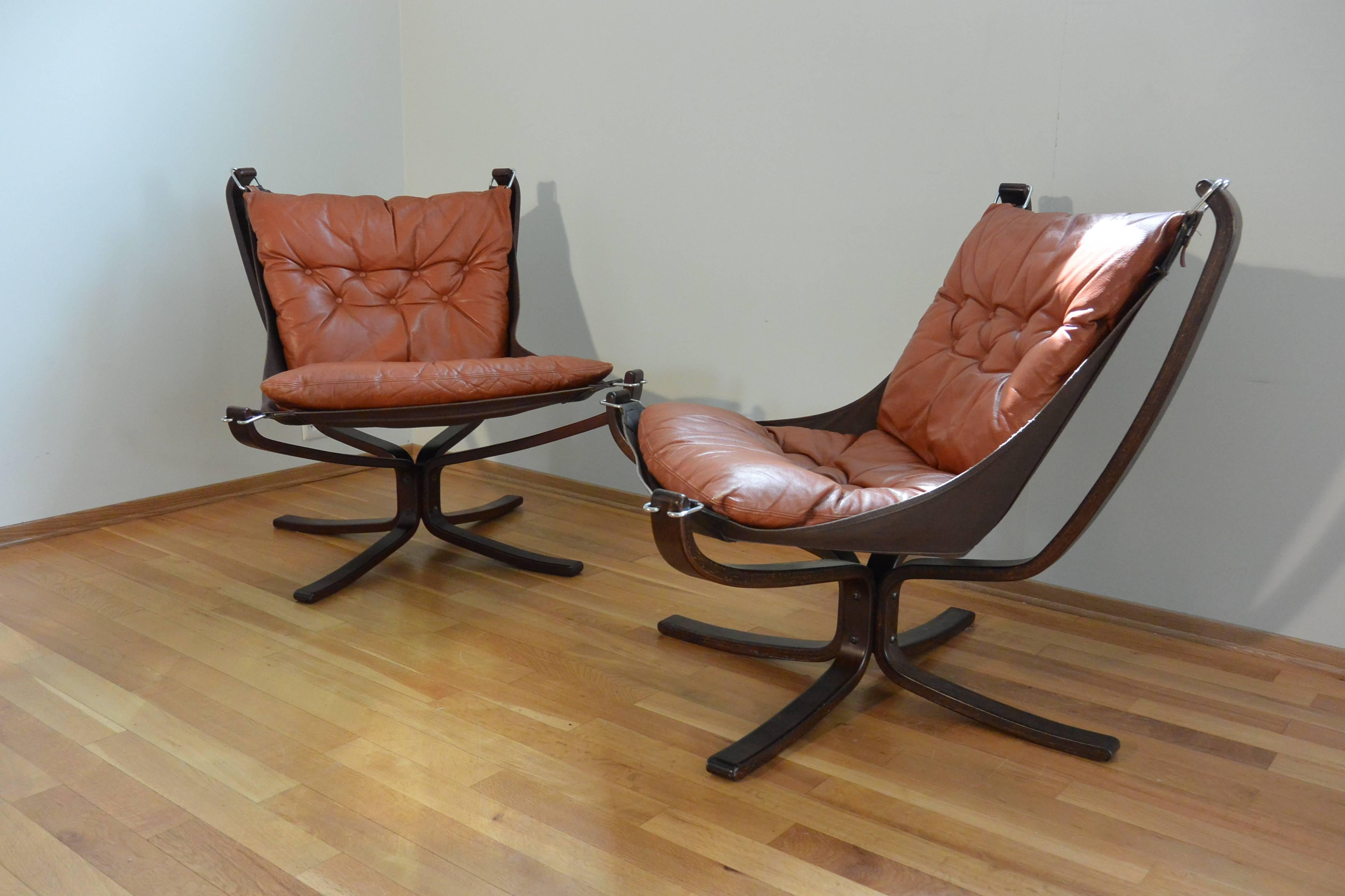 Norwegian Cognac Falcon Chair Set of Four Vatne Mobler Norway