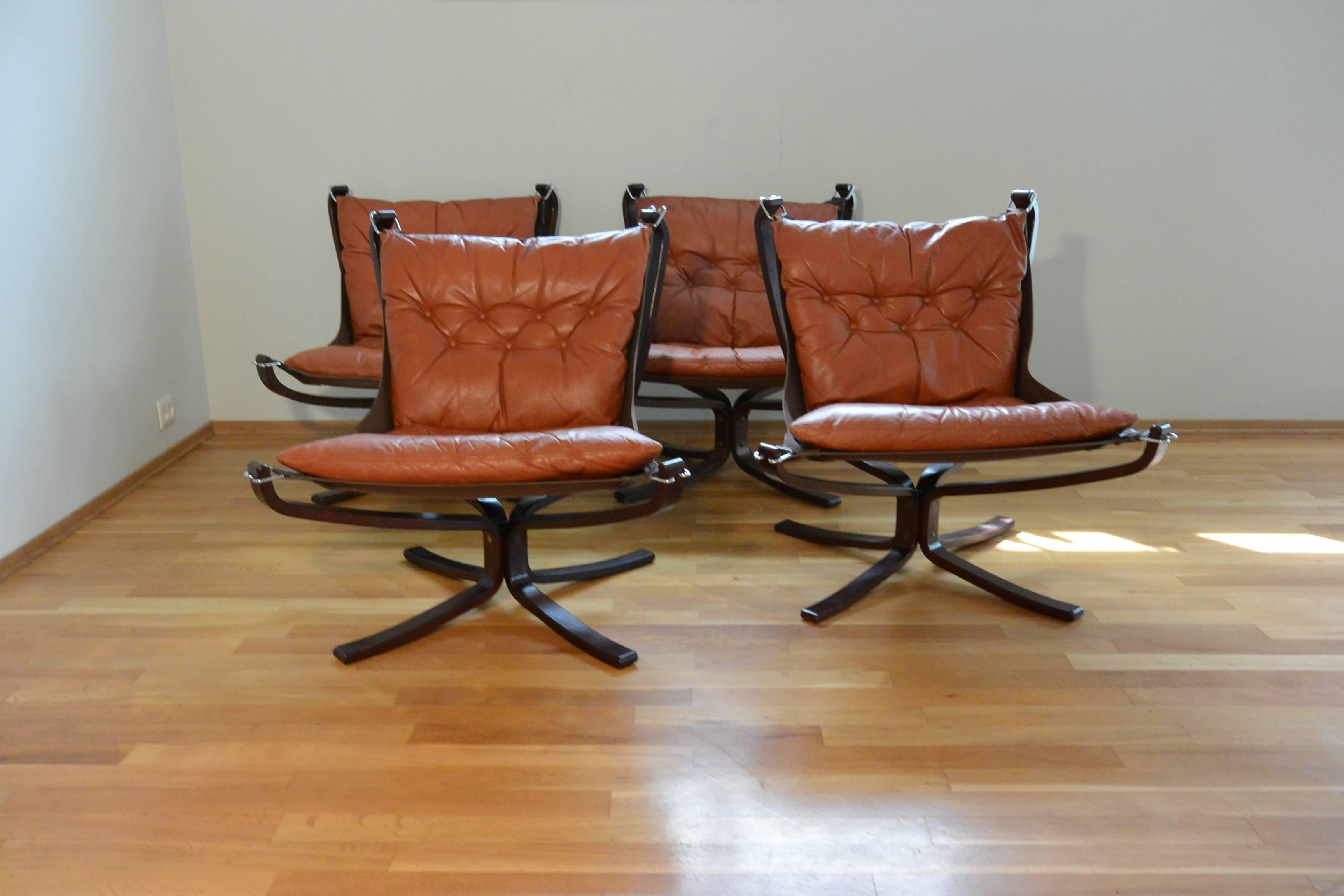 Late 20th Century Cognac Falcon Chair Set of Four Vatne Mobler Norway