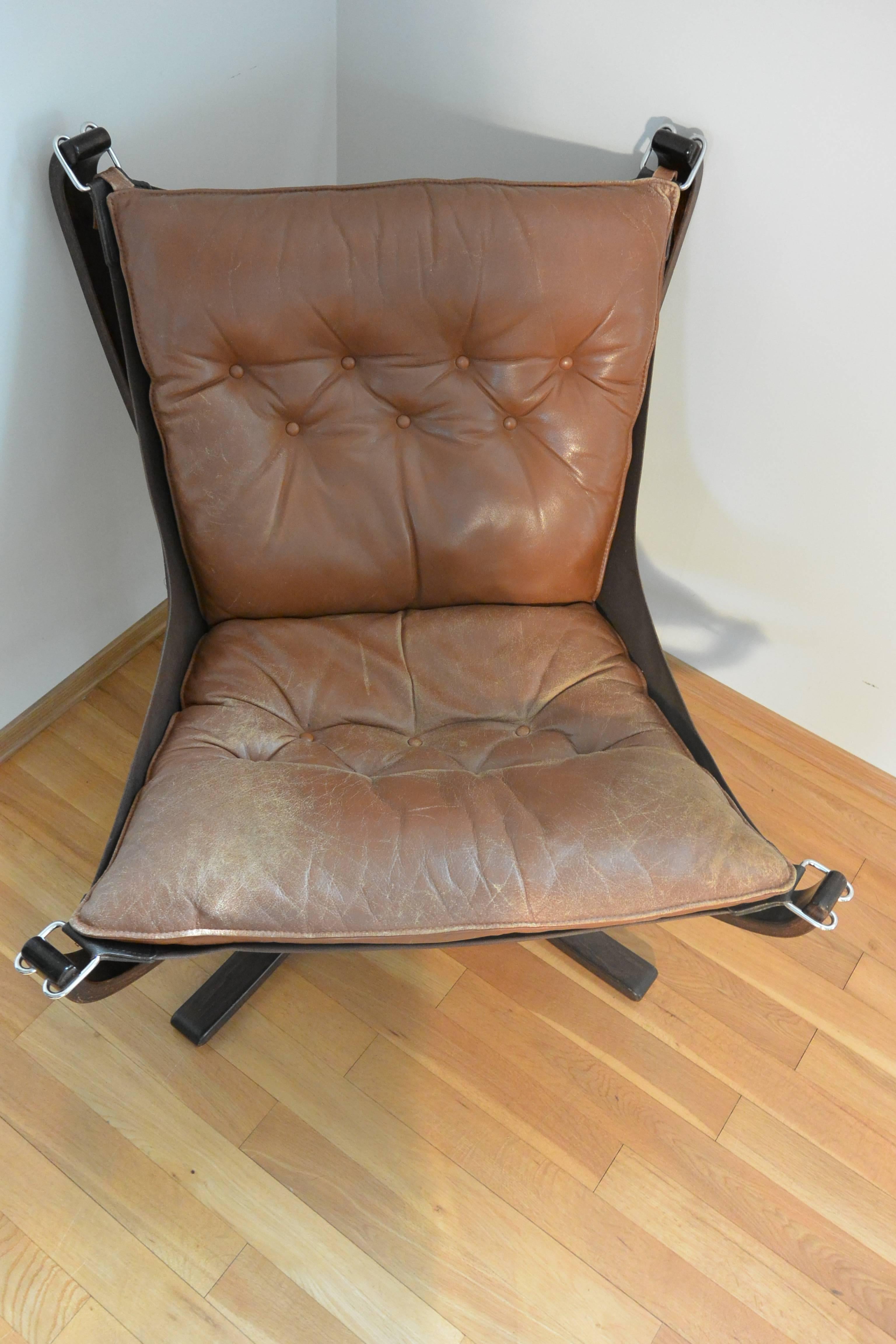 Late 20th Century Brown Falcon Chair Pair with Patina