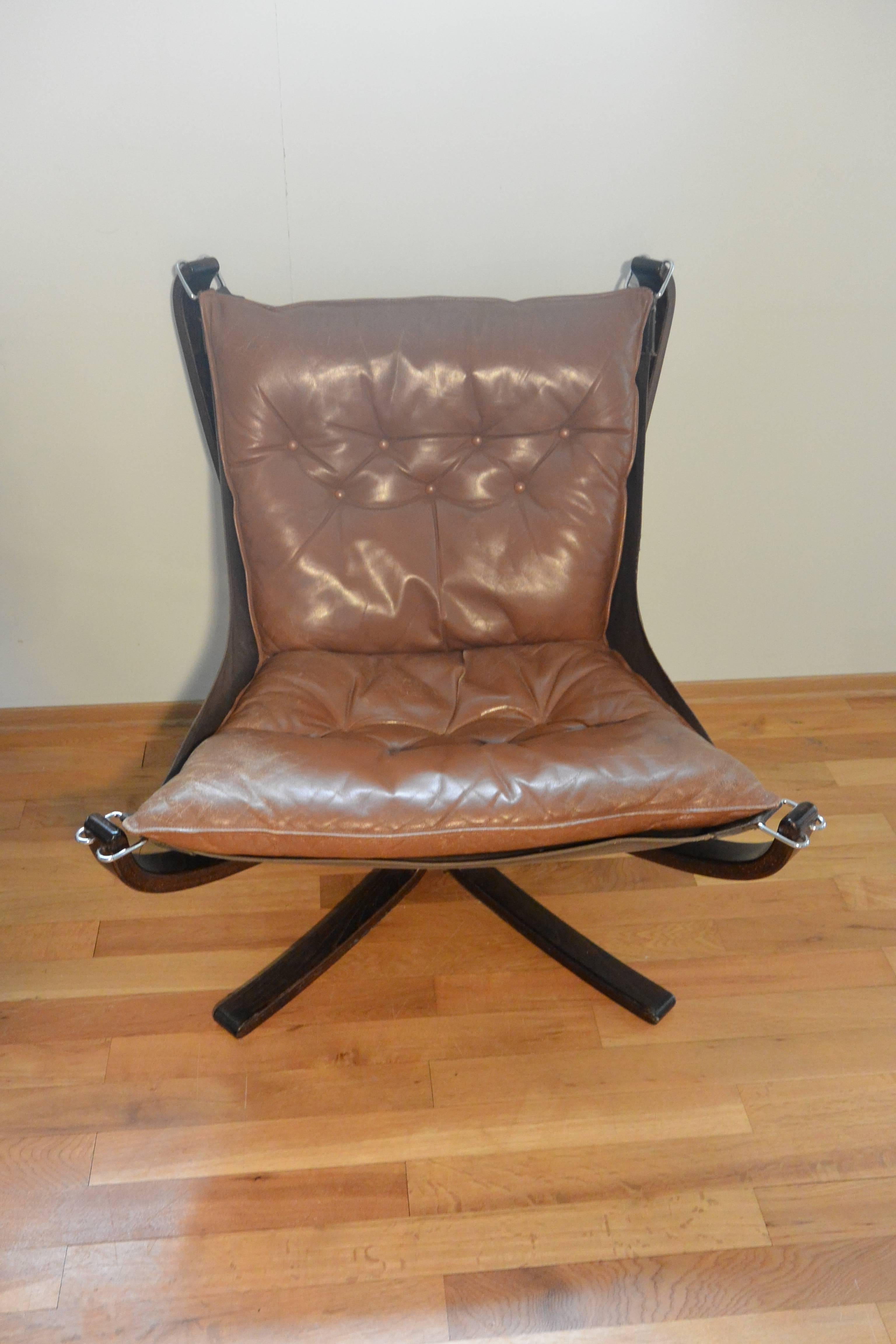 Brown Falcon Chair Pair with Patina 1