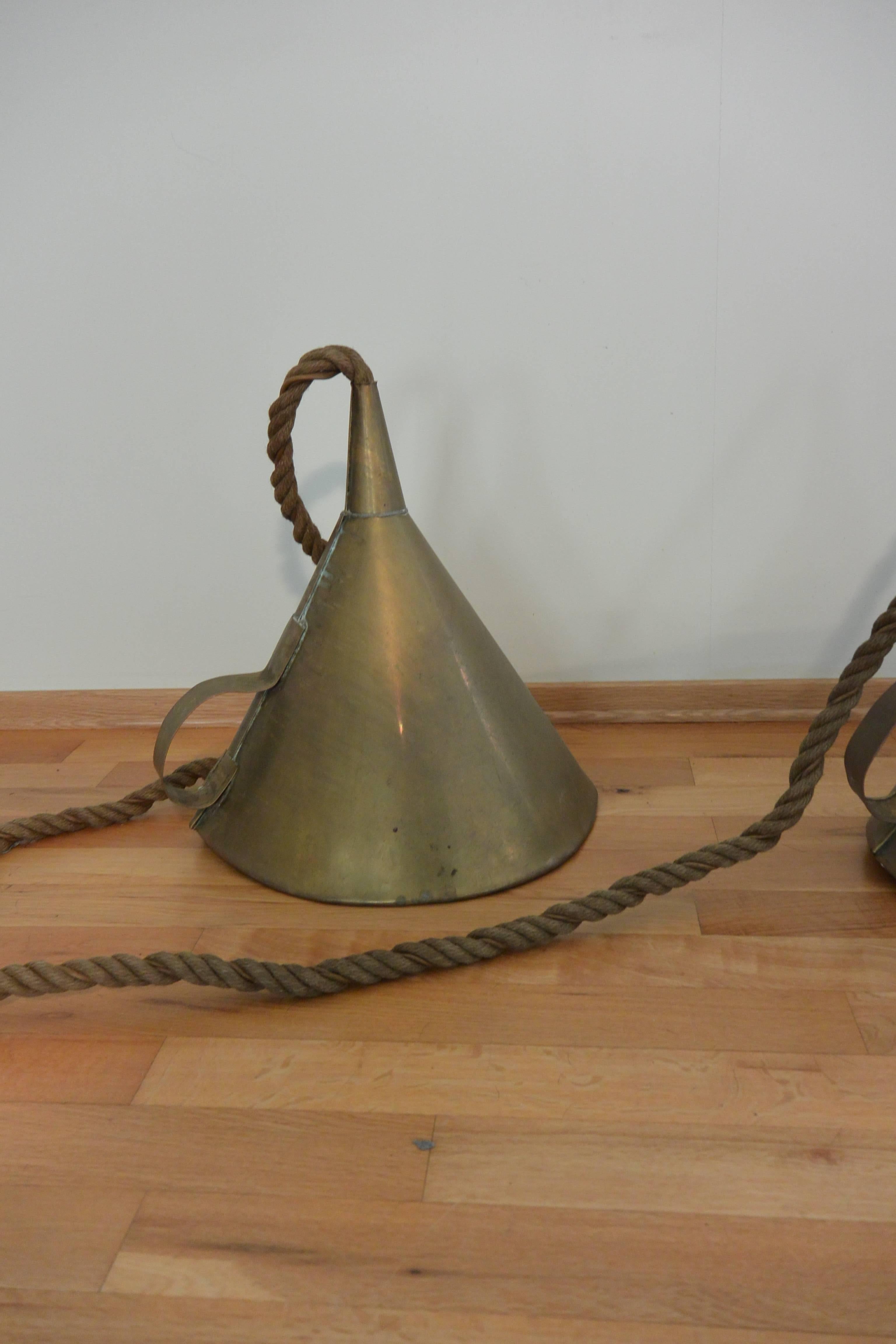 Norwegian 1970s Brass and Rope Funnel Pendant Lamp Shades