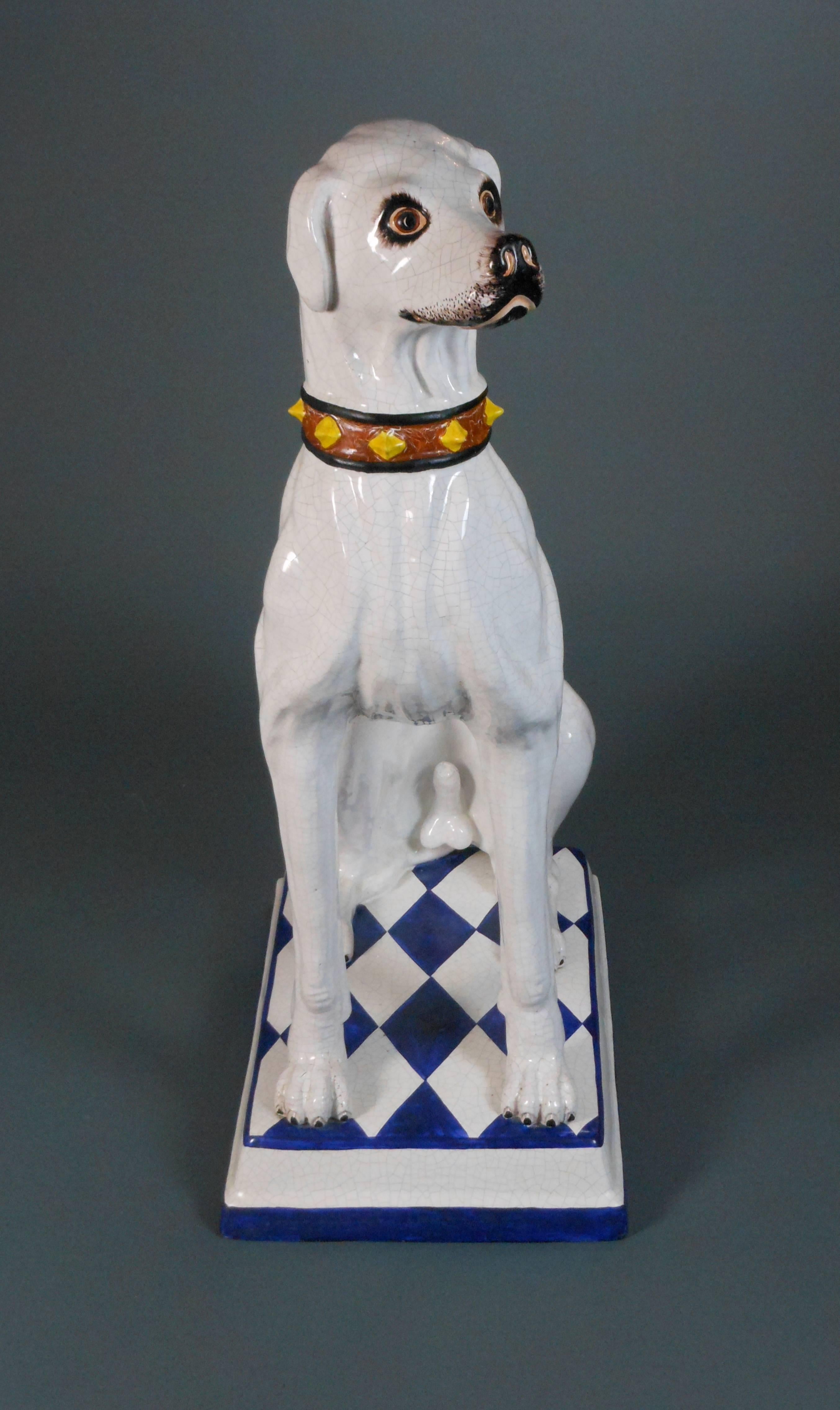 20th Century Italian Pair of Porcelain Dog Statues Made for Svenkst Tenn