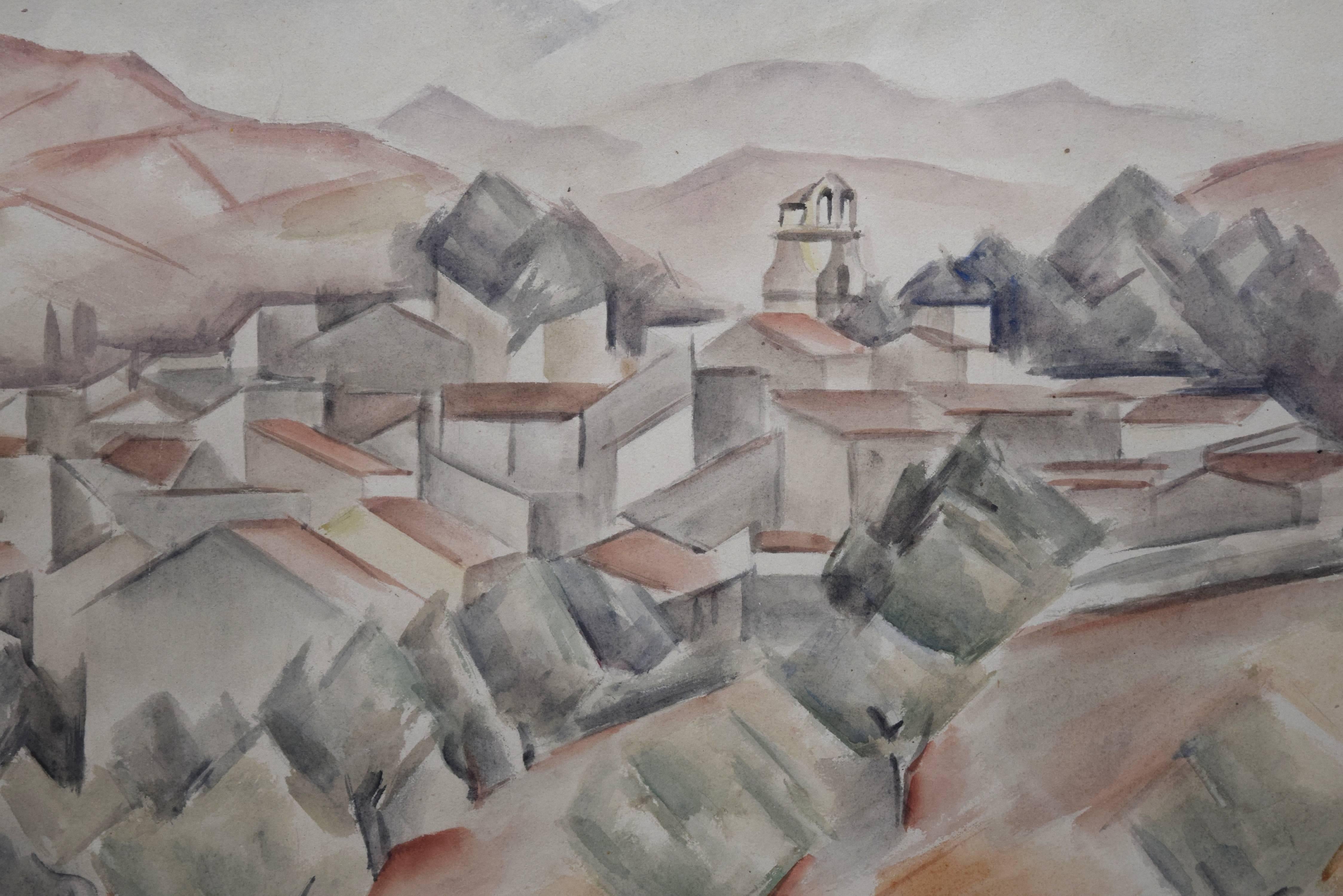 French Landscape in Watercolor by André Lhote Signed For Sale