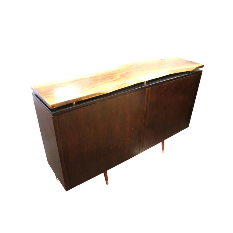 Custom Vintage MidCentury Modern LiveEdge Walnut Slab Top Credenza TV