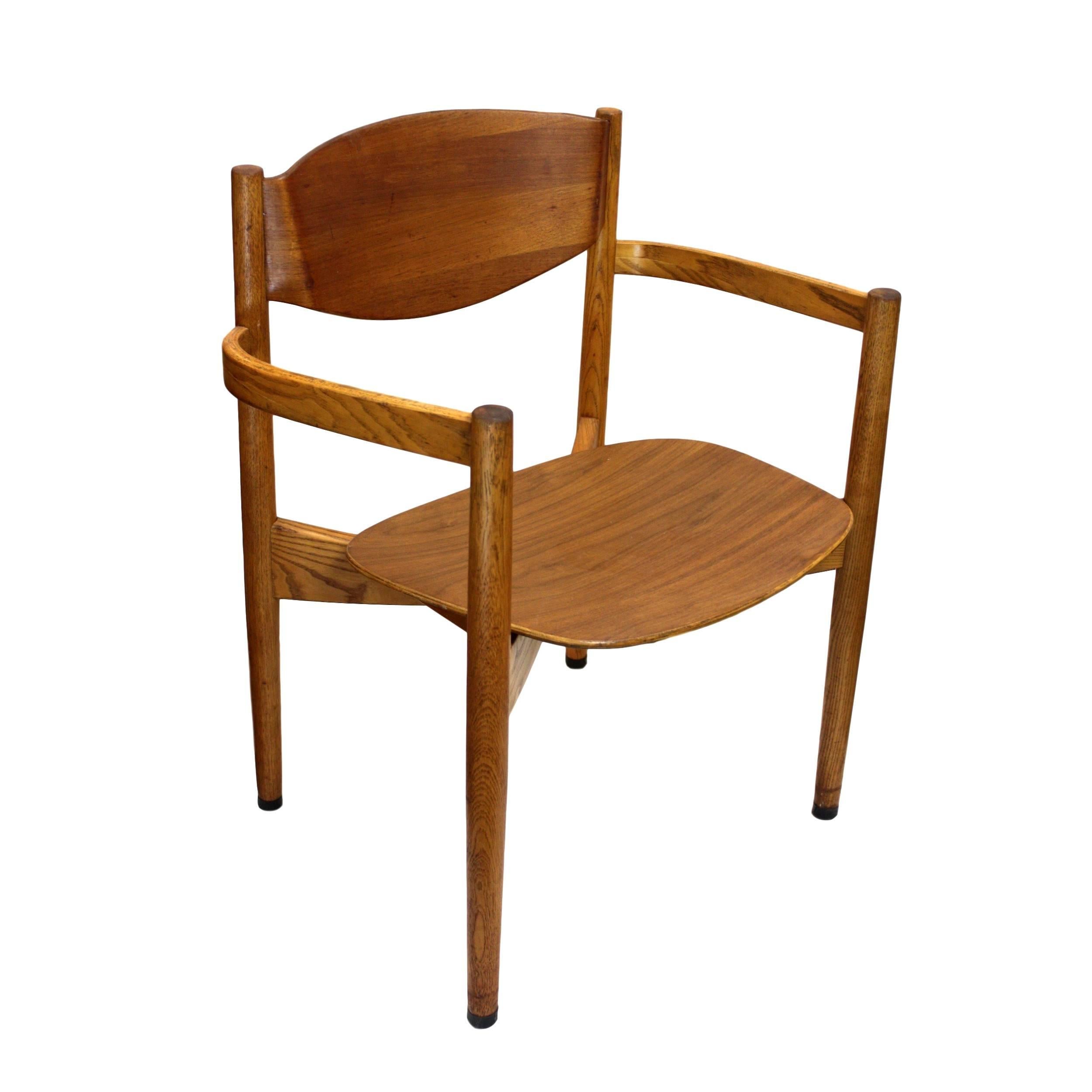 This gorgeous set of chairs features solid ash construction with walnut-veneered bent-plywood seat and back. Don't let the delicate design fool you, these chairs are sturdy! The magnificent, curvaceous Jens Risom lines are made possible by a high