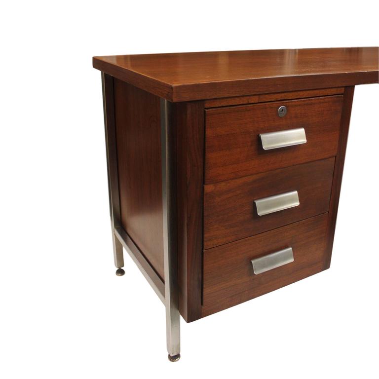 Vintage 1960s Mid Century Modern Walnut And Chrome Executive Desk By Mid 20th Century Vintage 1960s Modern Walnut Chrome Executive Desk By