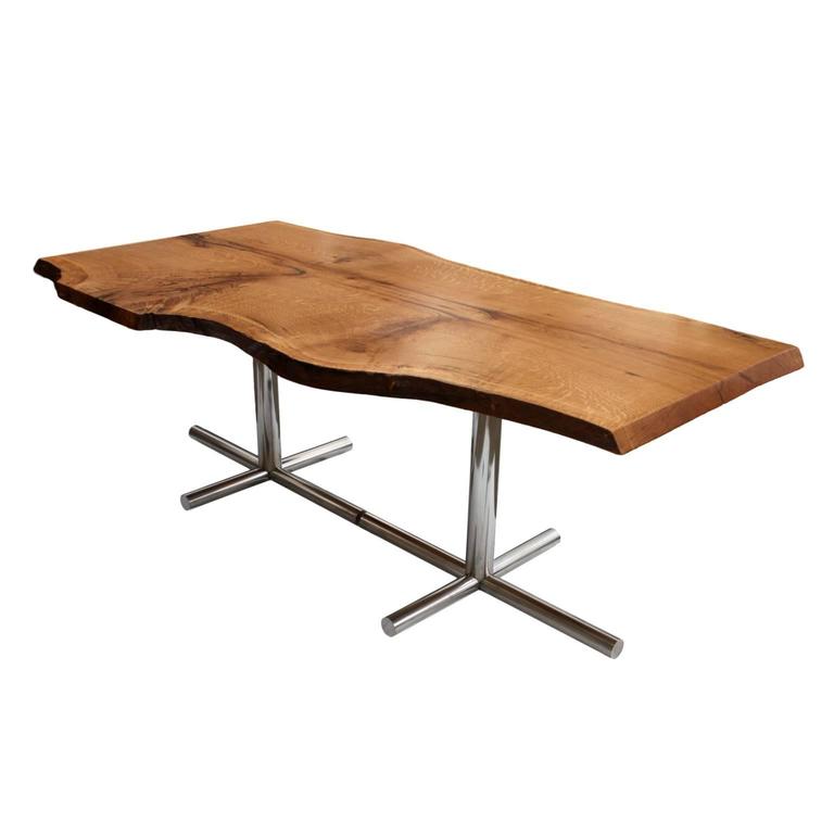 Solid LiveEdge Oak Dining Table with Vintage MidCentury Modern Chrome