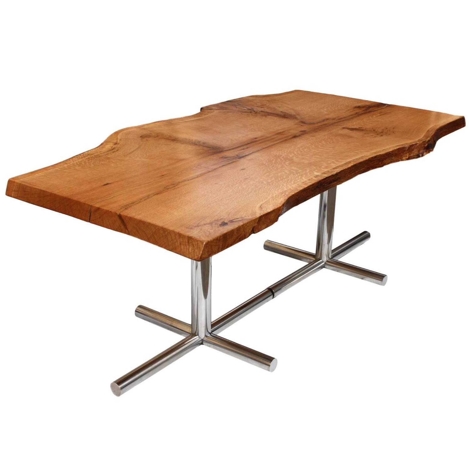 Bleached Oak Live Edge Dining Table For At 1stdibs Solid Live Edge Oak Dining Table With Vintage Mid Century Modern Chrome Legs