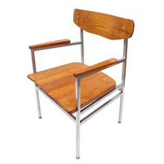 Rare Set of Six 1960s Mid-Century Modern Cherry and Chrome Dining Chairs