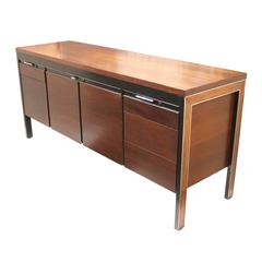 Rare 1970s Mid-Century Modern Walnut, Cherry and Aluminium Credenza by Leopold