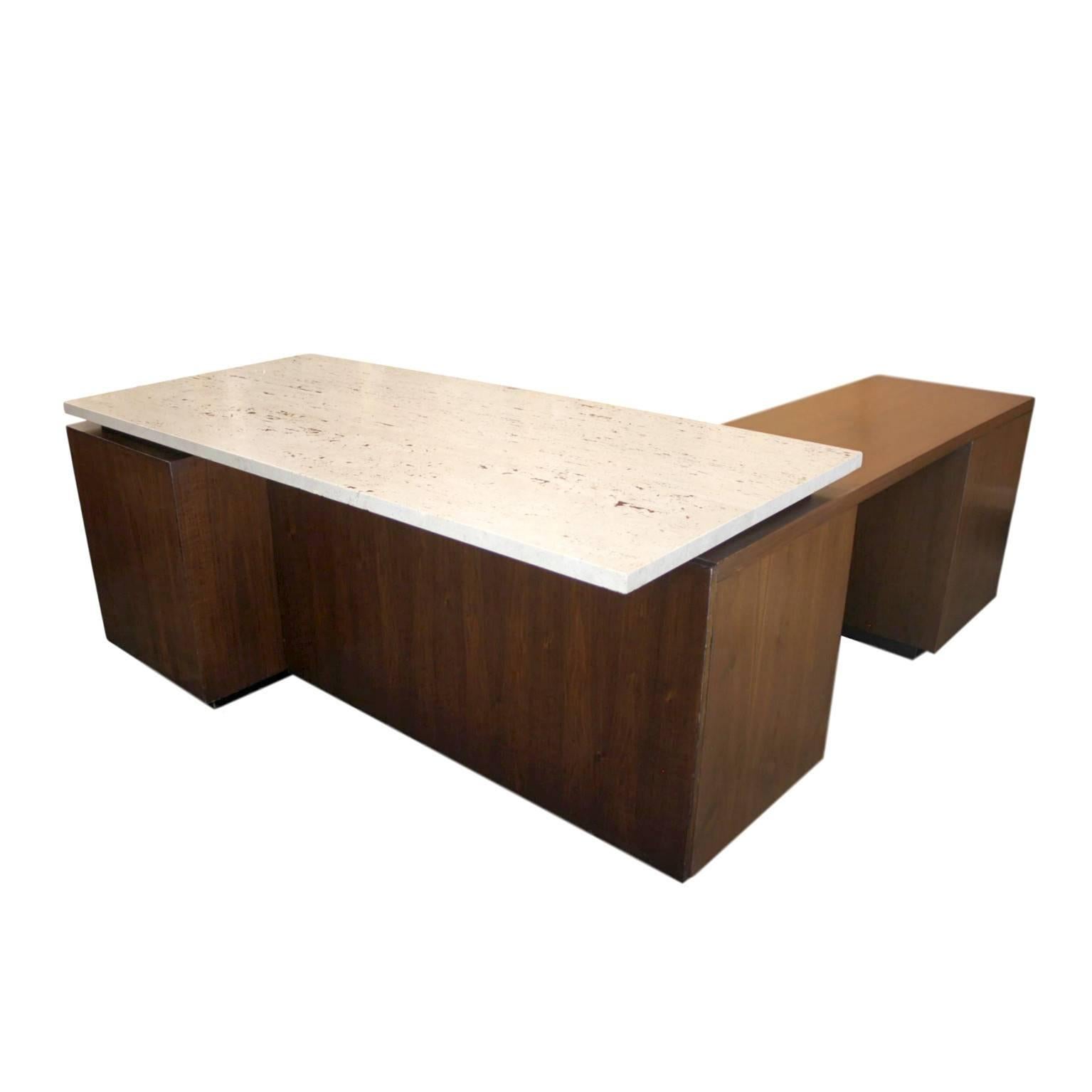 This is a RARE piece designed by Chicago Artist/designer Daniel Czubak and custom-made for PlayBoy back in the 1960's  (more information on Czubak at bottom of listing).  This fantastic L-Shaped executive desk is all about presentation, elegantly