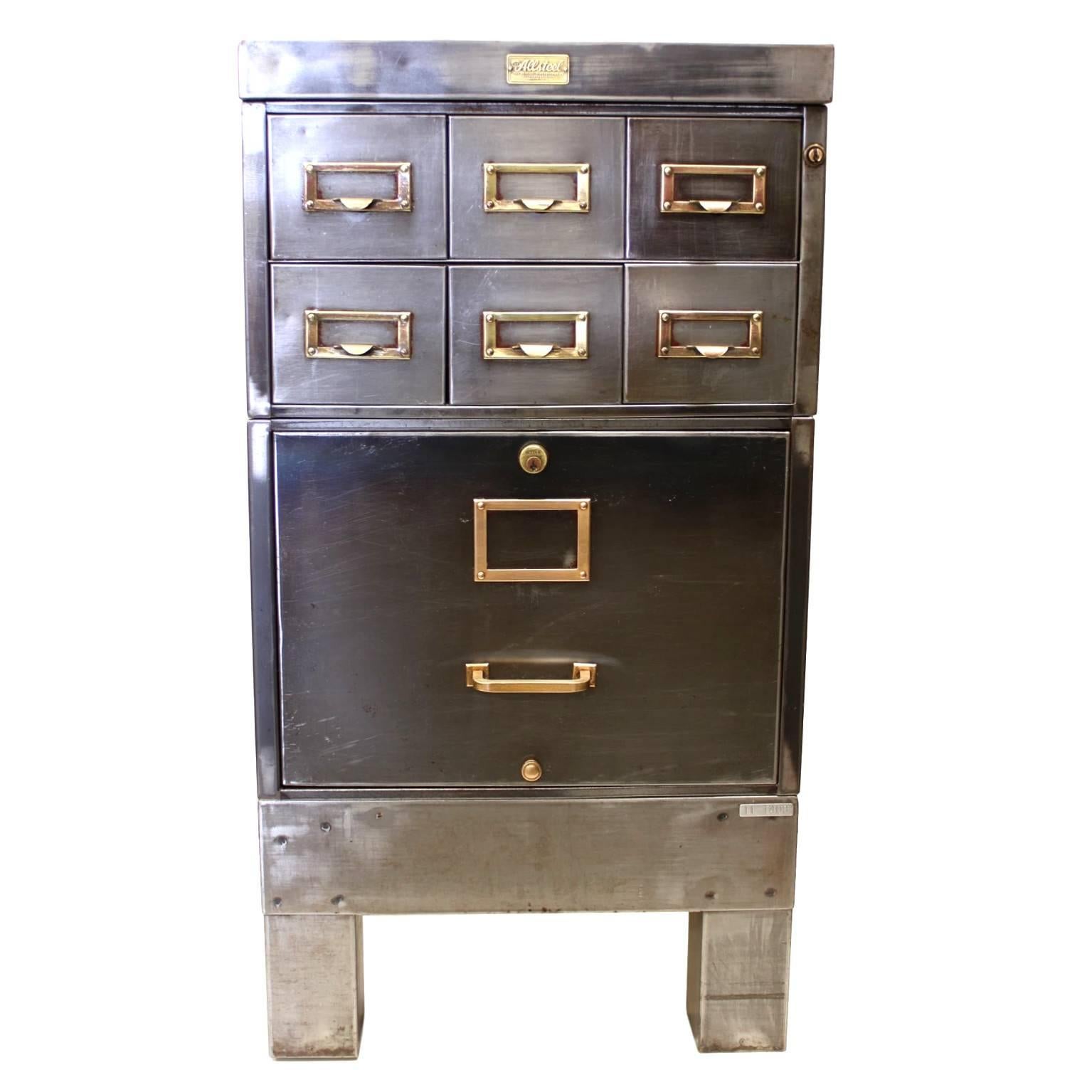 Vintage Industrial Metal Six-Drawer File cabinet metal box card 1940’s