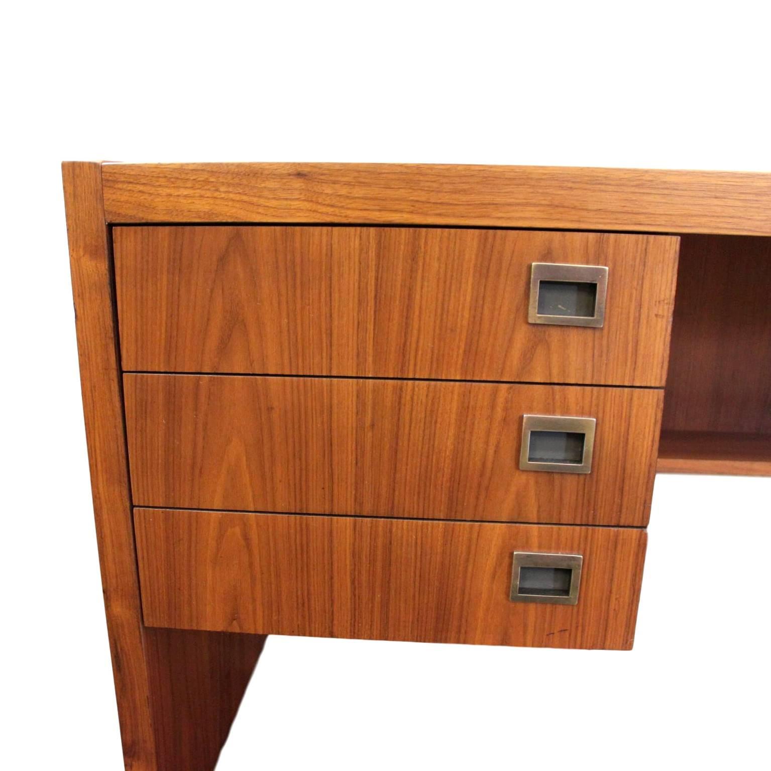 Bronze 1970's Vintage Mid-Century Modern Minimalist Walnut Executive Desk and Cabinet