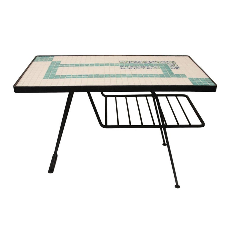 Vintage MidCentury Modern Wrought Iron Tile Top Coffee Table by Tony