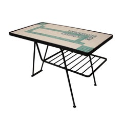 Vintage Mid-Century Modern Wrought Iron Tile Top Coffee Table by Tony Horn