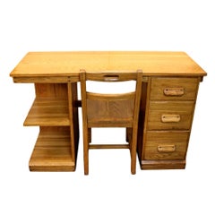 Vintage Mid-Century Modern Ranch Oak Desk and Matching Chair by Brandt