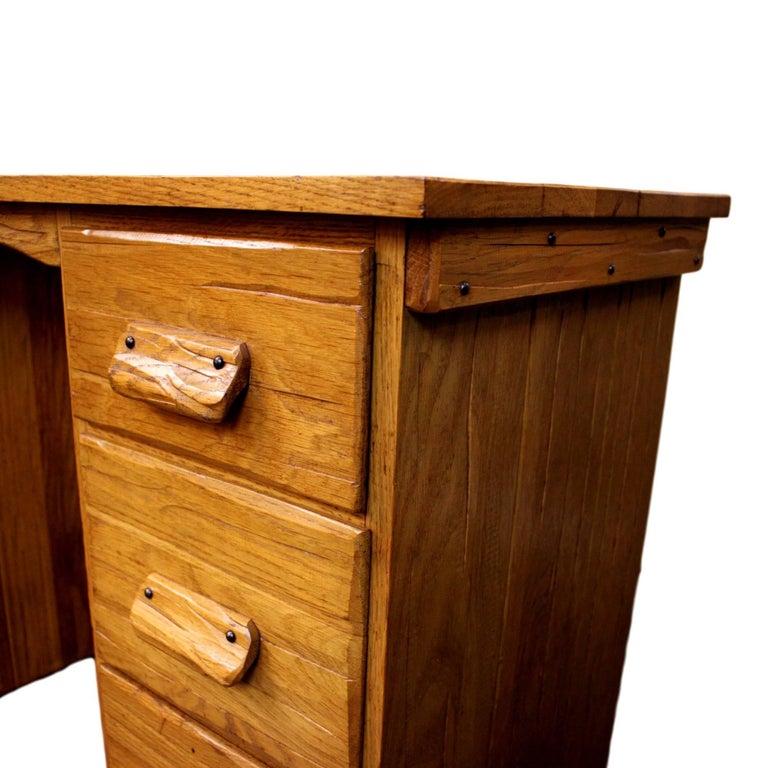 Vintage MidCentury Modern Ranch Oak Desk and Matching Chair by Brandt