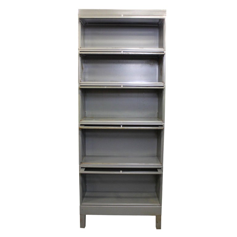 Vintage 1960s Industrial Five Stack Gray Metal Barrister Bookcase at