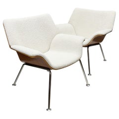 Pair of Herman Miller Swoop Walnut Plywood & White Lounge Chairs by Brian Kane