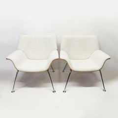 Pair of Herman Miller Swoop Walnut Plywood & White Lounge Chairs by Brian Kane