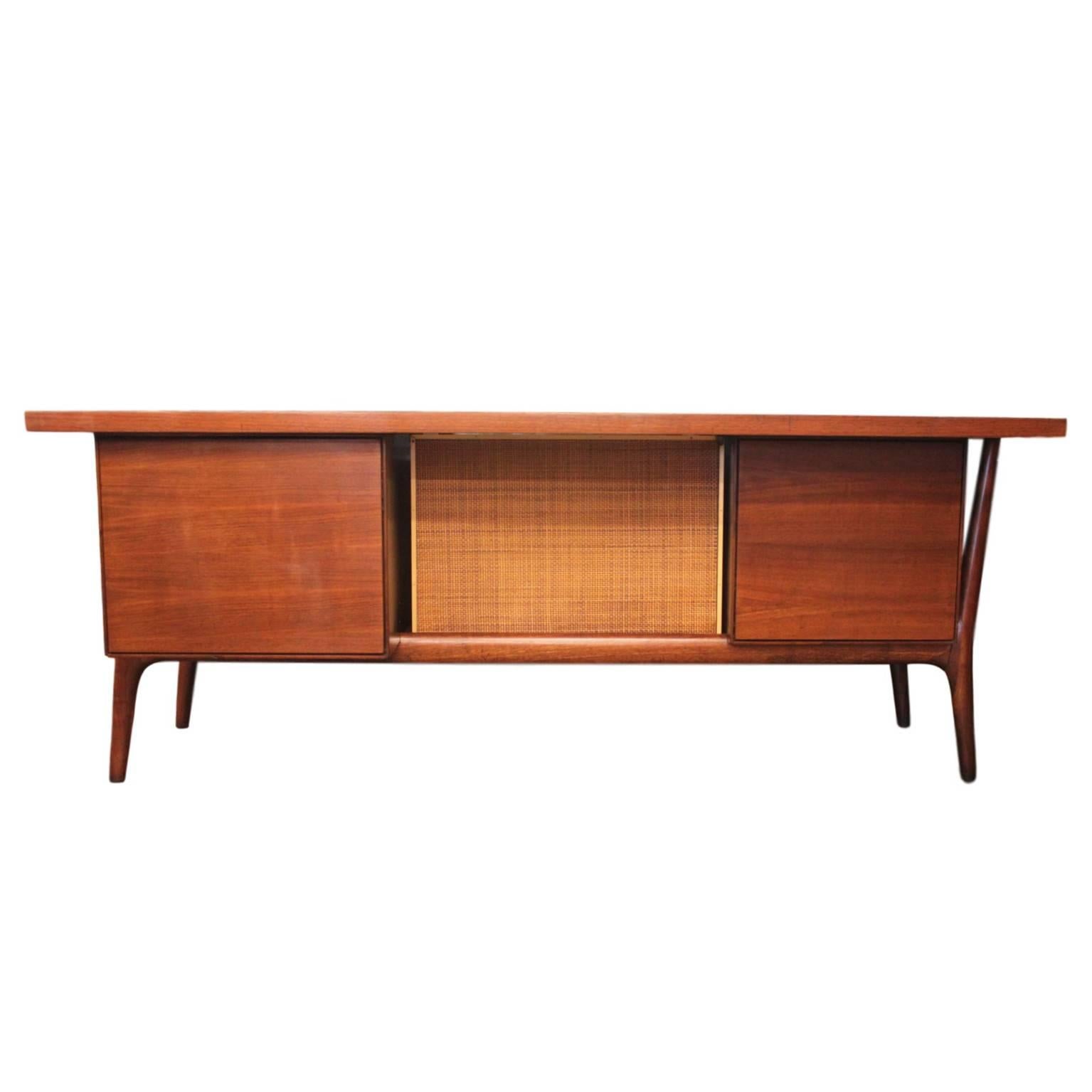 American Iconic 1950s Mid-Century Modern Walnut Executive Desk by Leopold Desk Co.