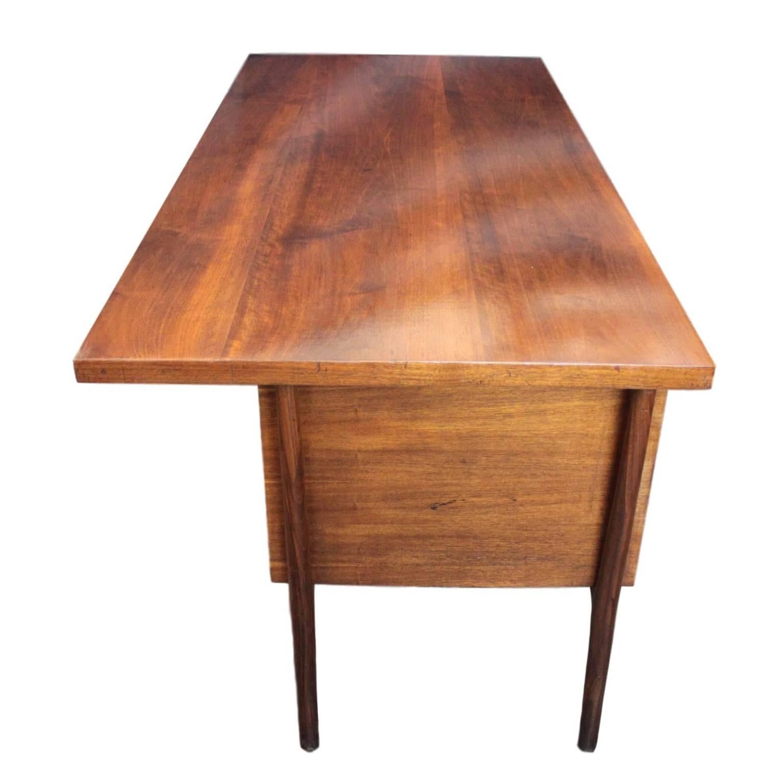 Iconic 1950s Mid-Century Modern Walnut Executive Desk by Leopold Desk Co. 1