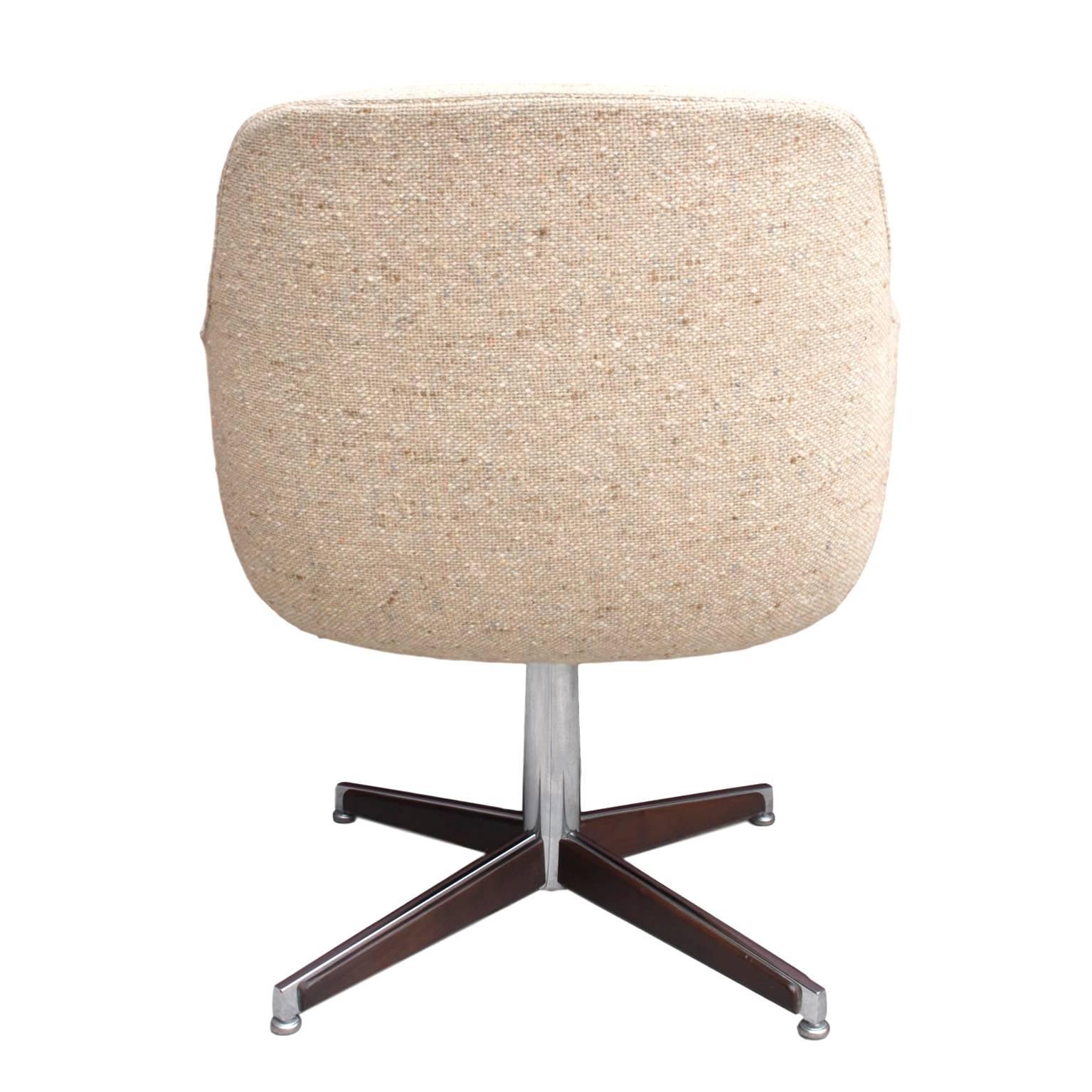 American 1960s, Mid-Century Modern Walnut & Chrome Desk Chair with Cream Upholstery