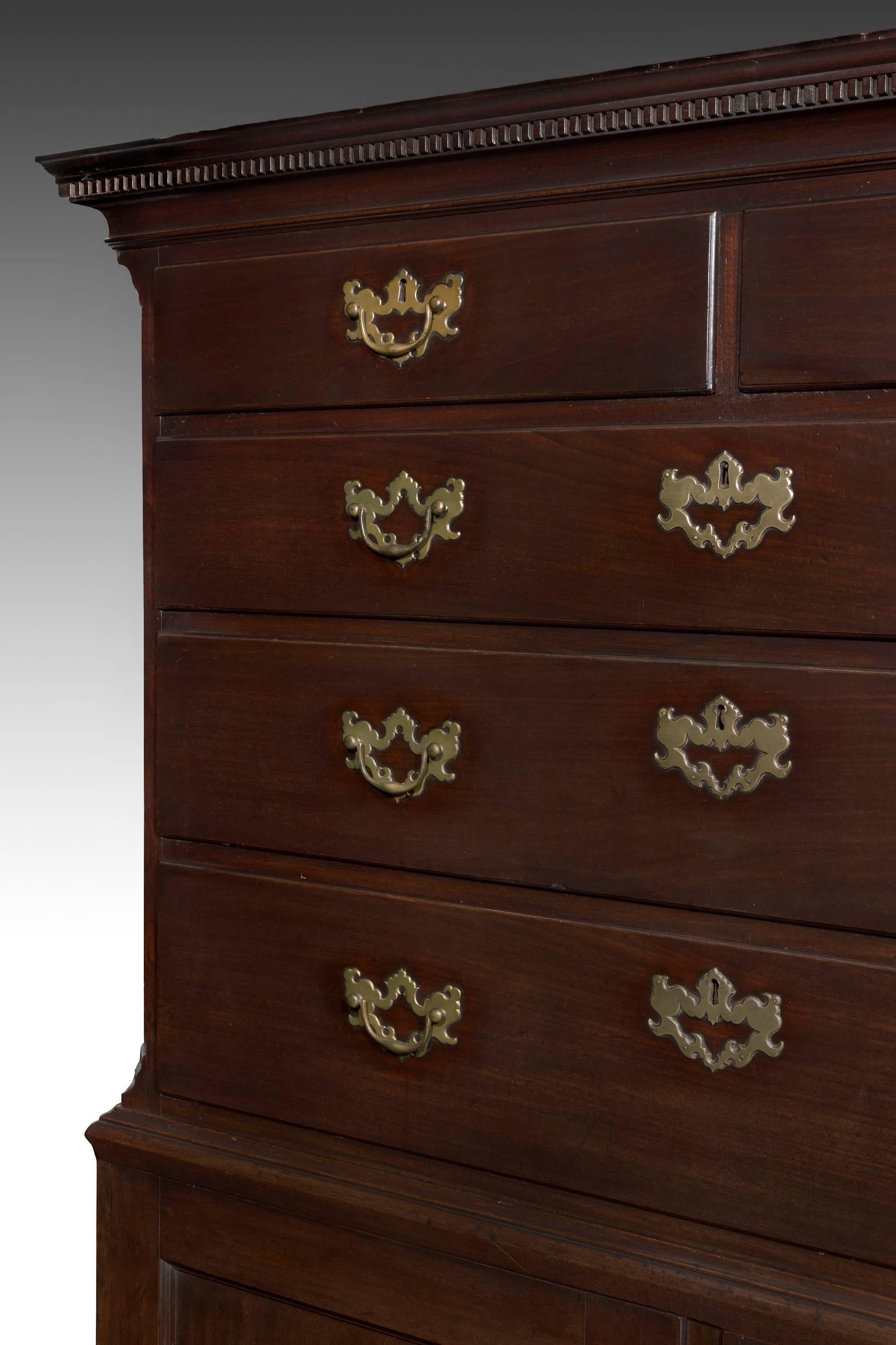 English Mid 18th Century Mahogany Tallboy Chest with Rococo Mounts For Sale