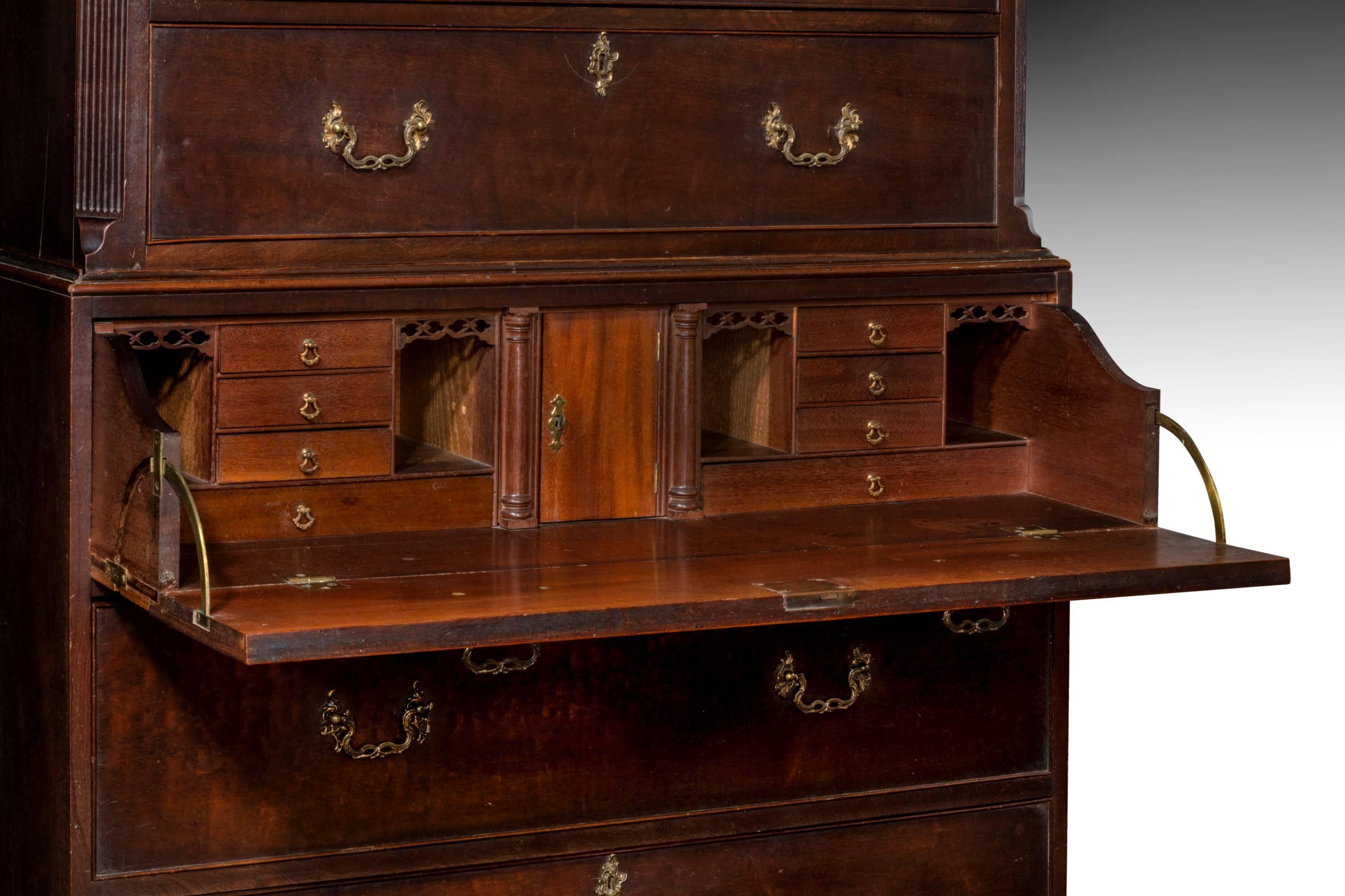 English George II Mahogany Secretaire Chest-on-Chest. For Sale