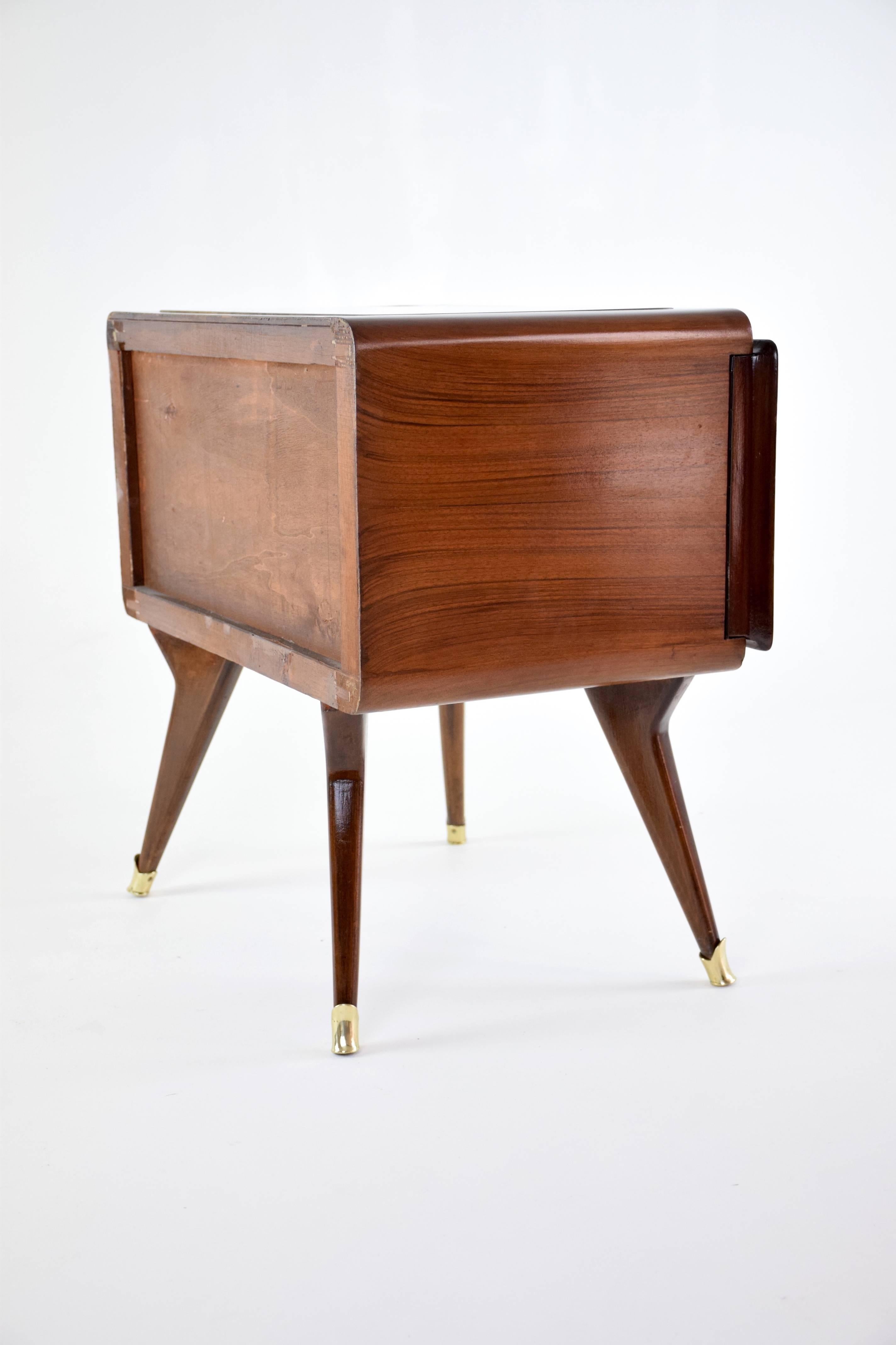 Brass 20th Century Pair of Italian Rosewood Nightstands