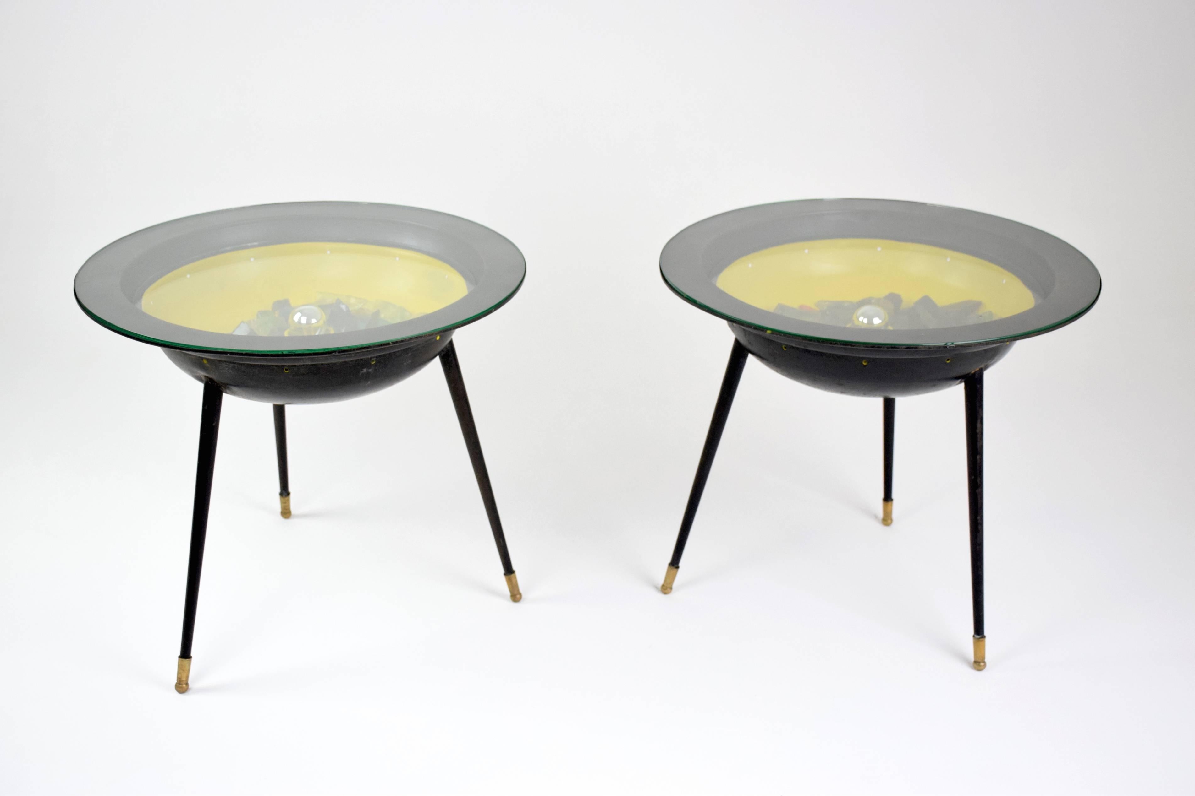 Lacquered 20th Century Vintage French Lighting Side Tables, 1950's  