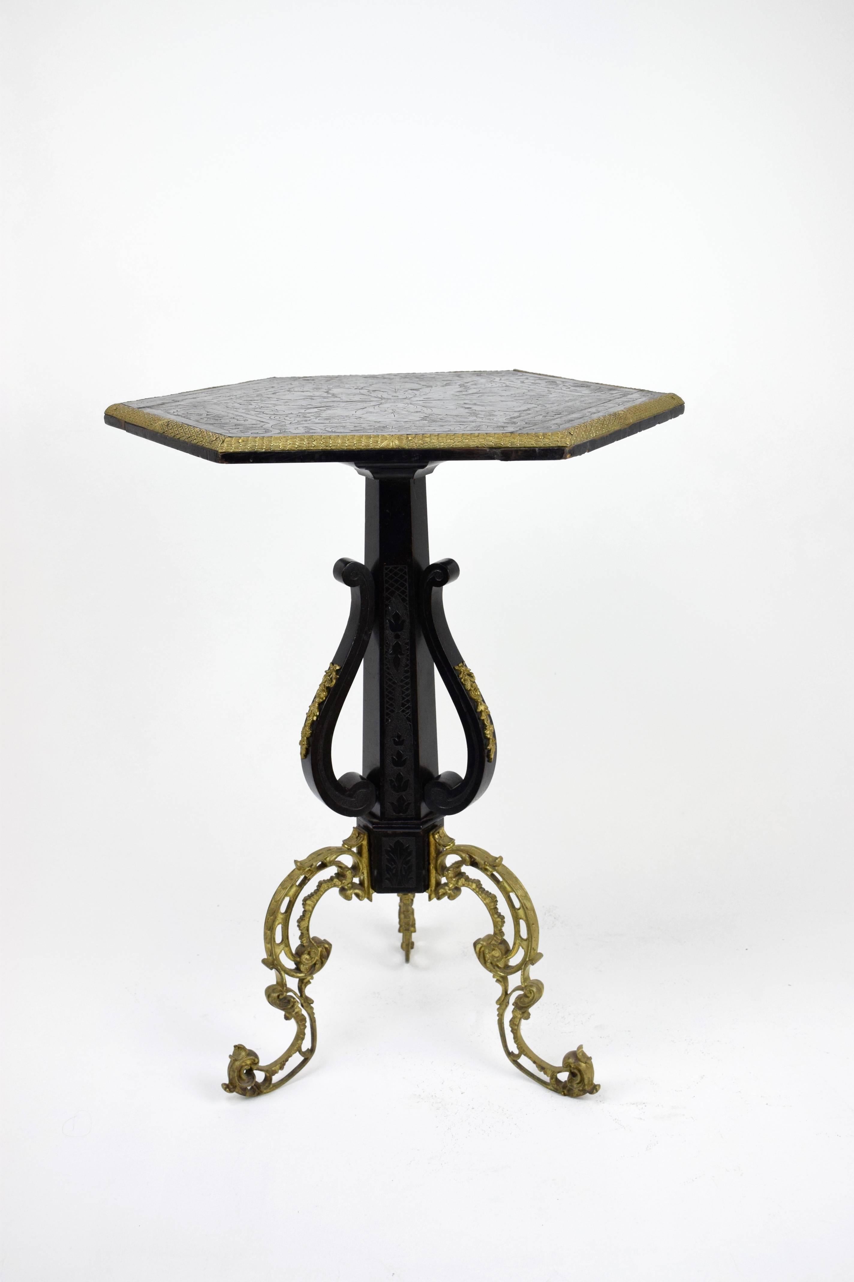 Ebonized French Antique Napoleon III Folding Pedestal Table