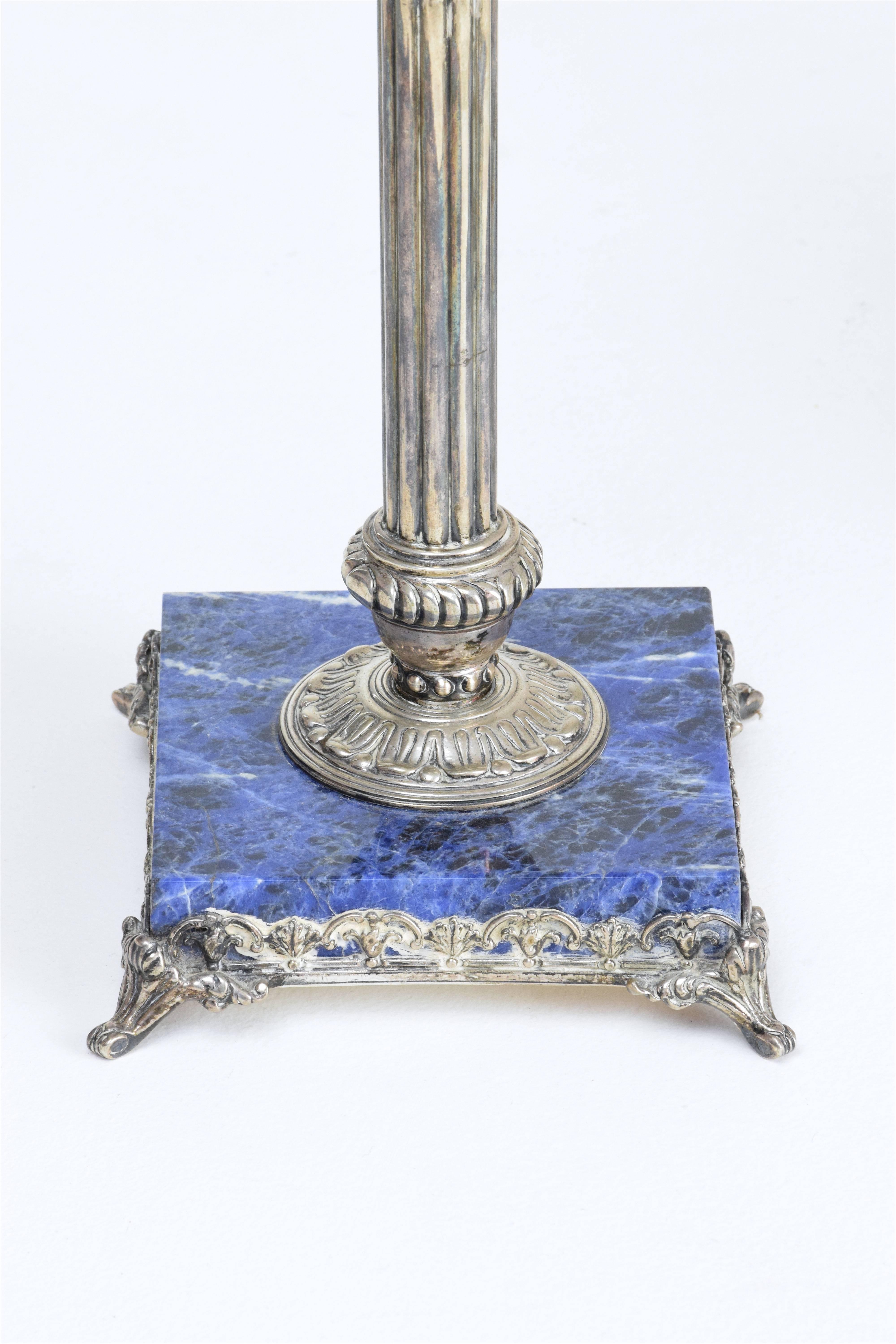 Antique 19th Century Pair of Italian Lapis Lazuli Candlesticks 1
