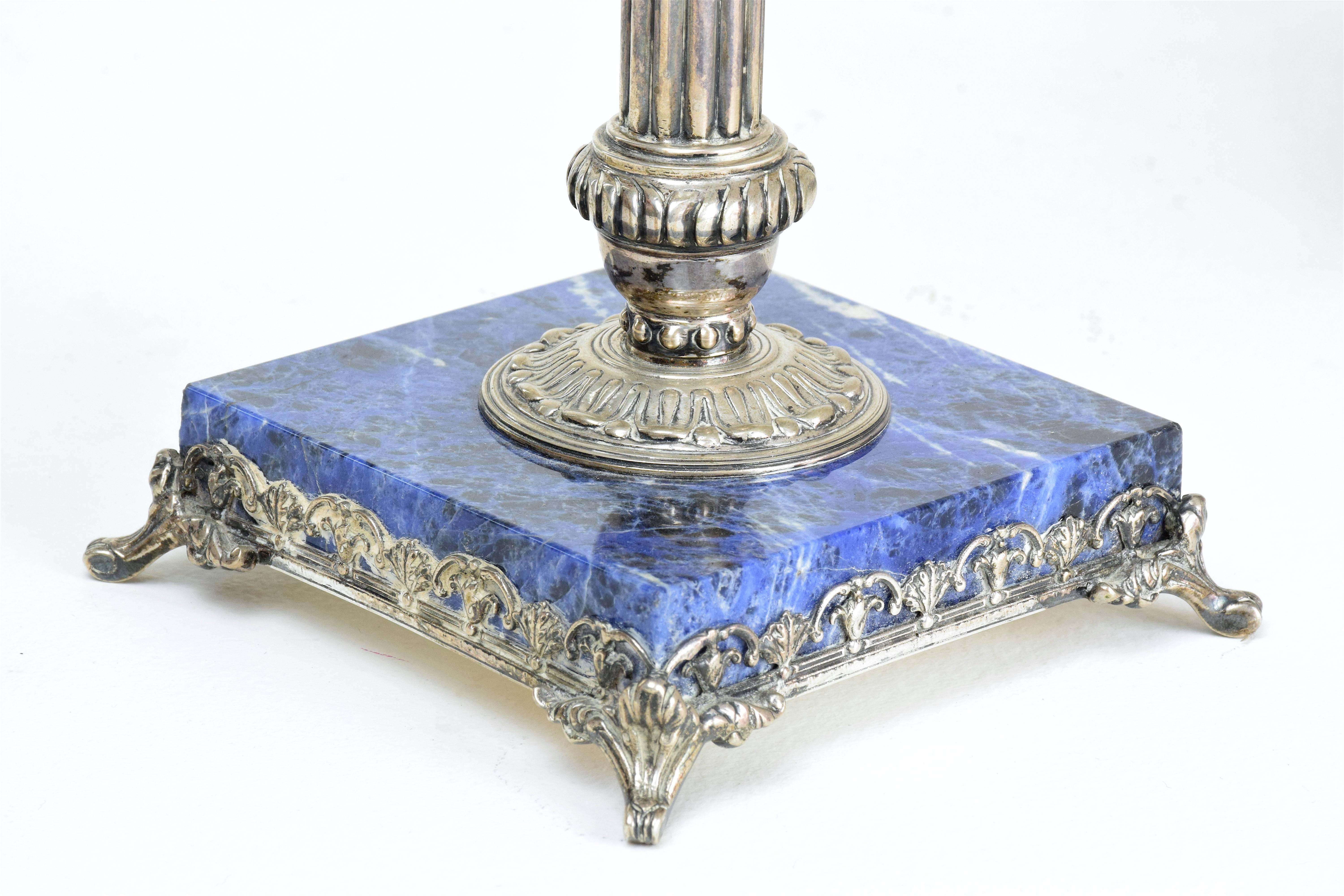Antique 19th Century Pair of Italian Lapis Lazuli Candlesticks 2