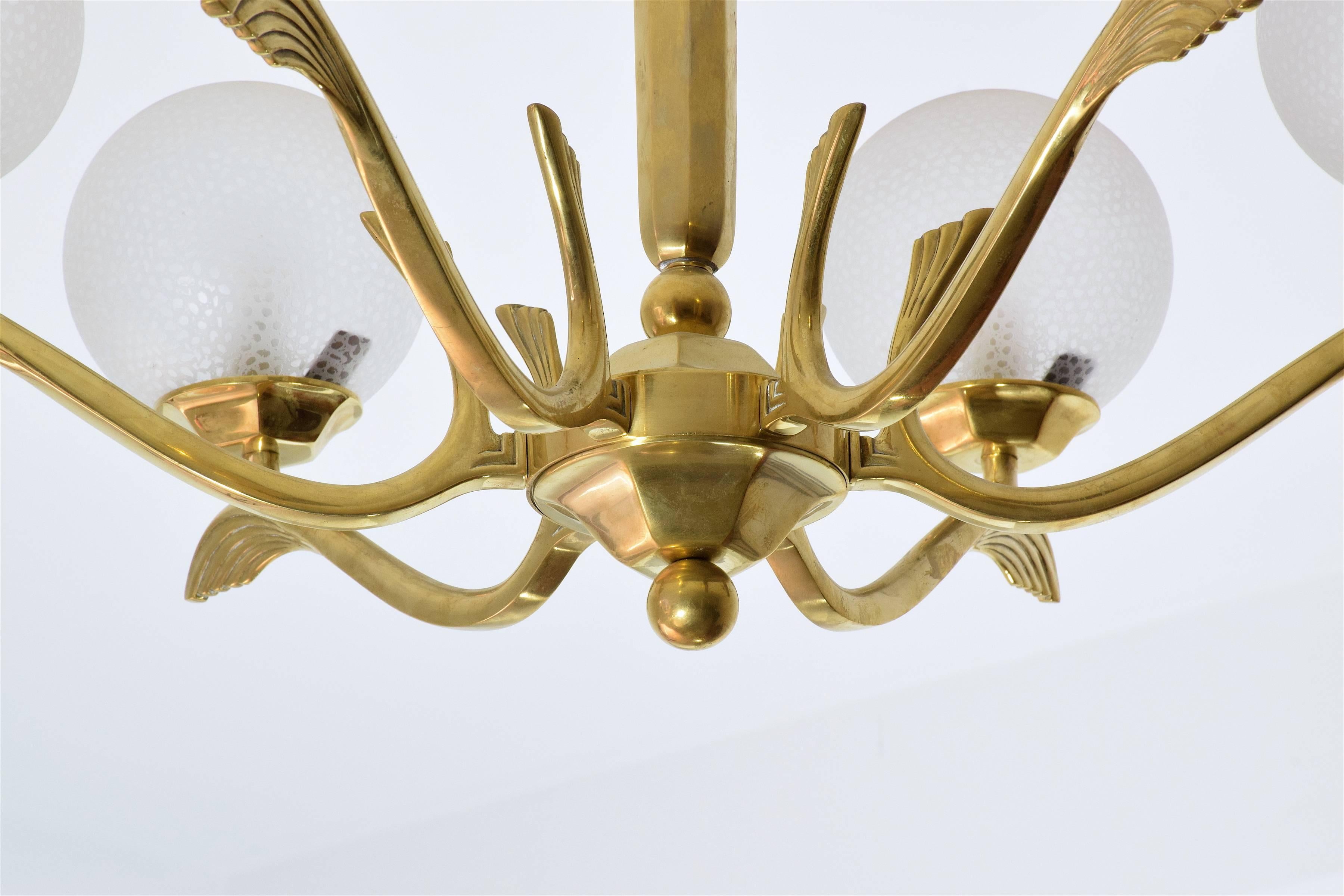 French Art Deco Brass Wings Chandelier, 1930's  In Excellent Condition In Paris, FR