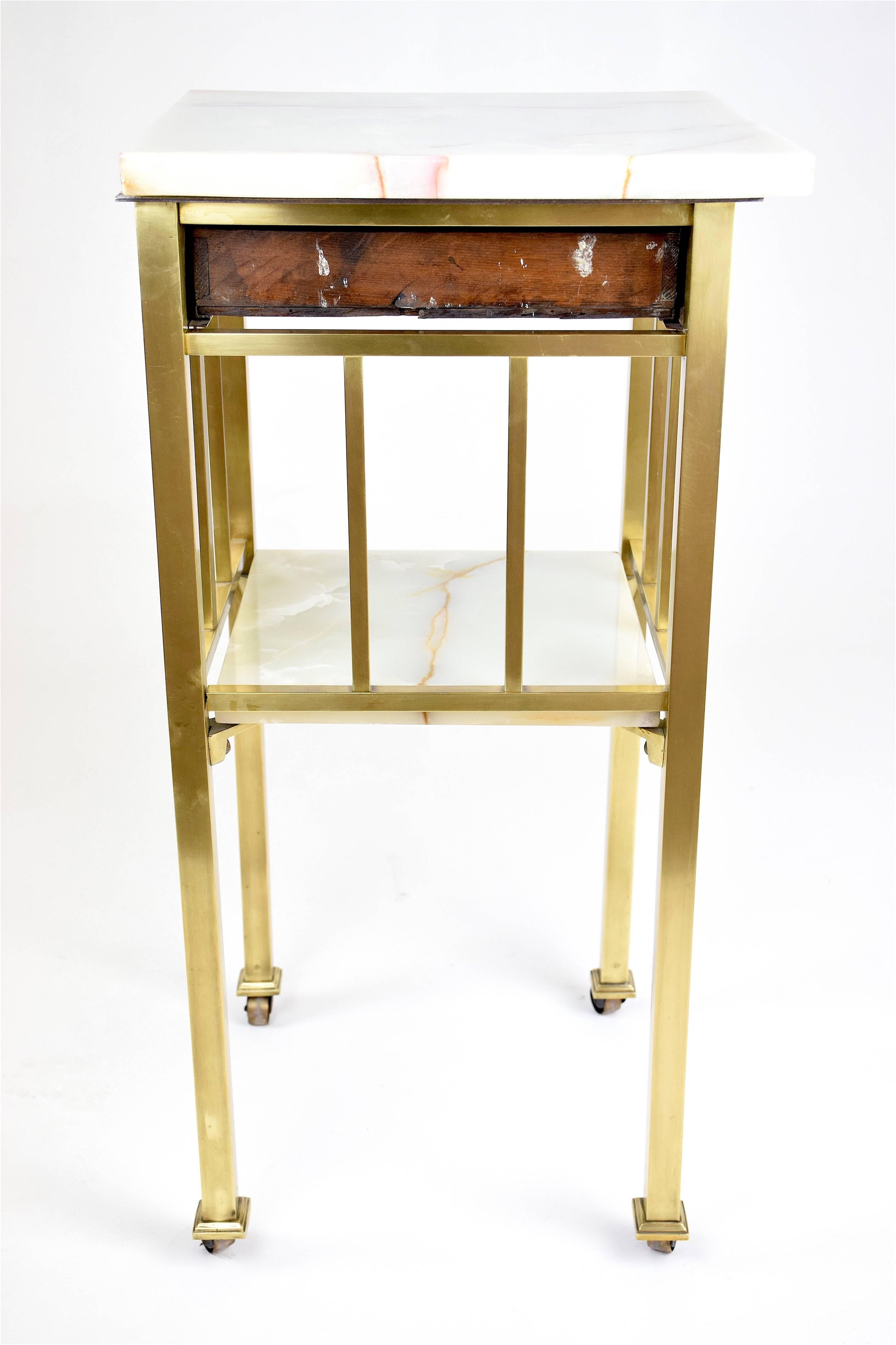 French Pair of High Marble Brass Nightstands, 1920's  1
