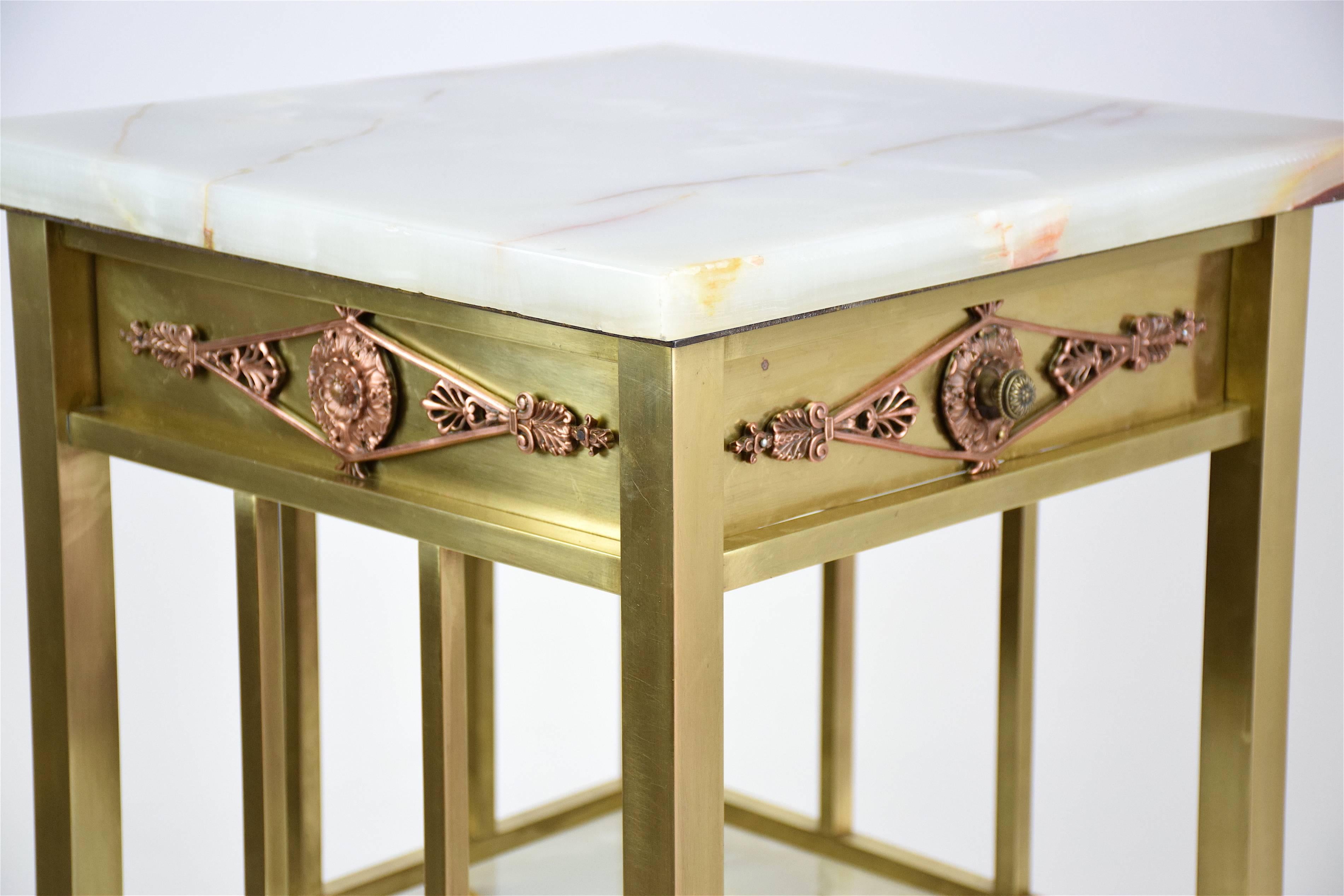 20th Century French Pair of High Marble Brass Nightstands, 1920's 