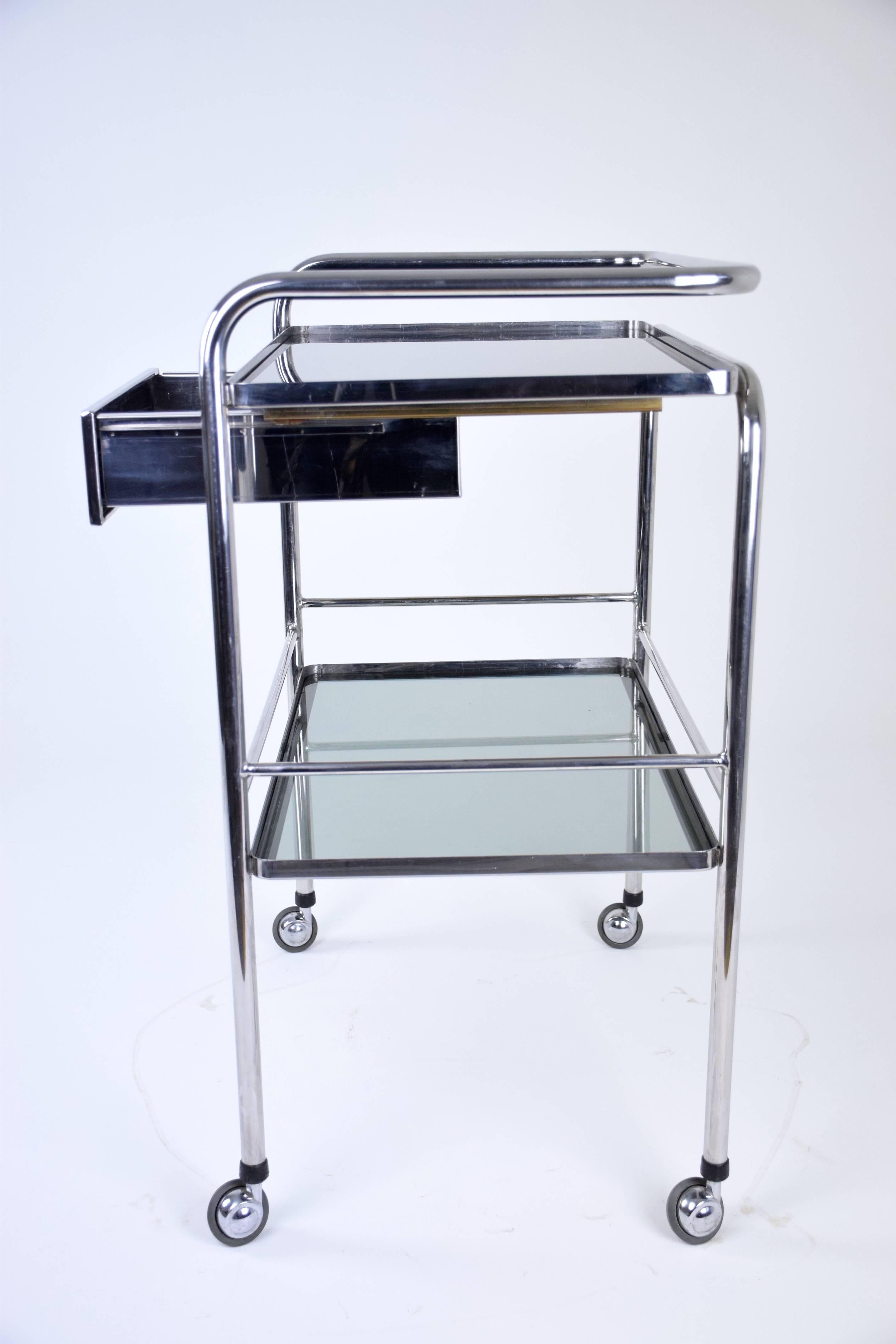 French Vintage Steel Cabinet Cart with Shelves and Rollers, 1960s 1