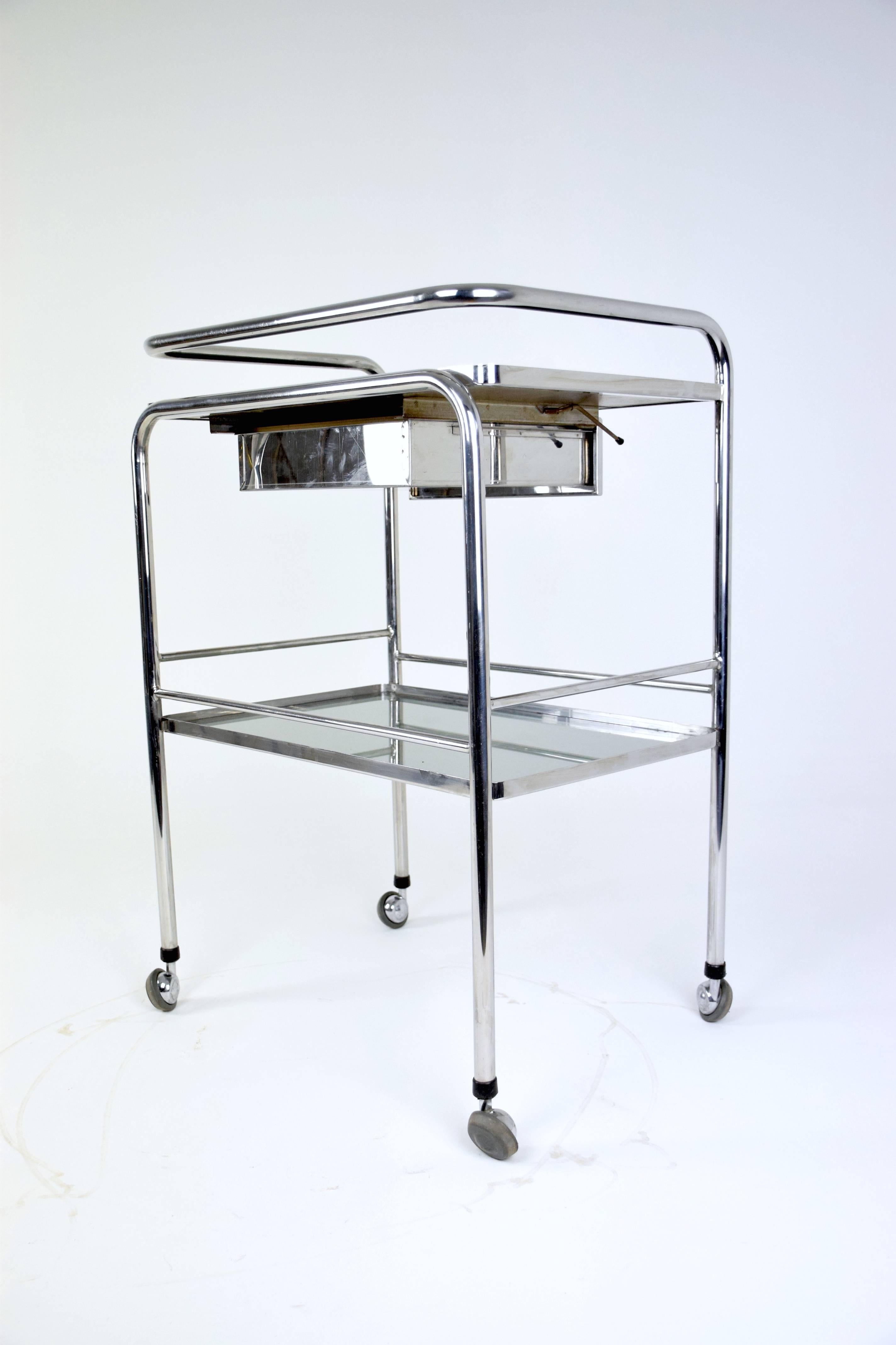 French Vintage Steel Cabinet Cart with Shelves and Rollers, 1960s 3