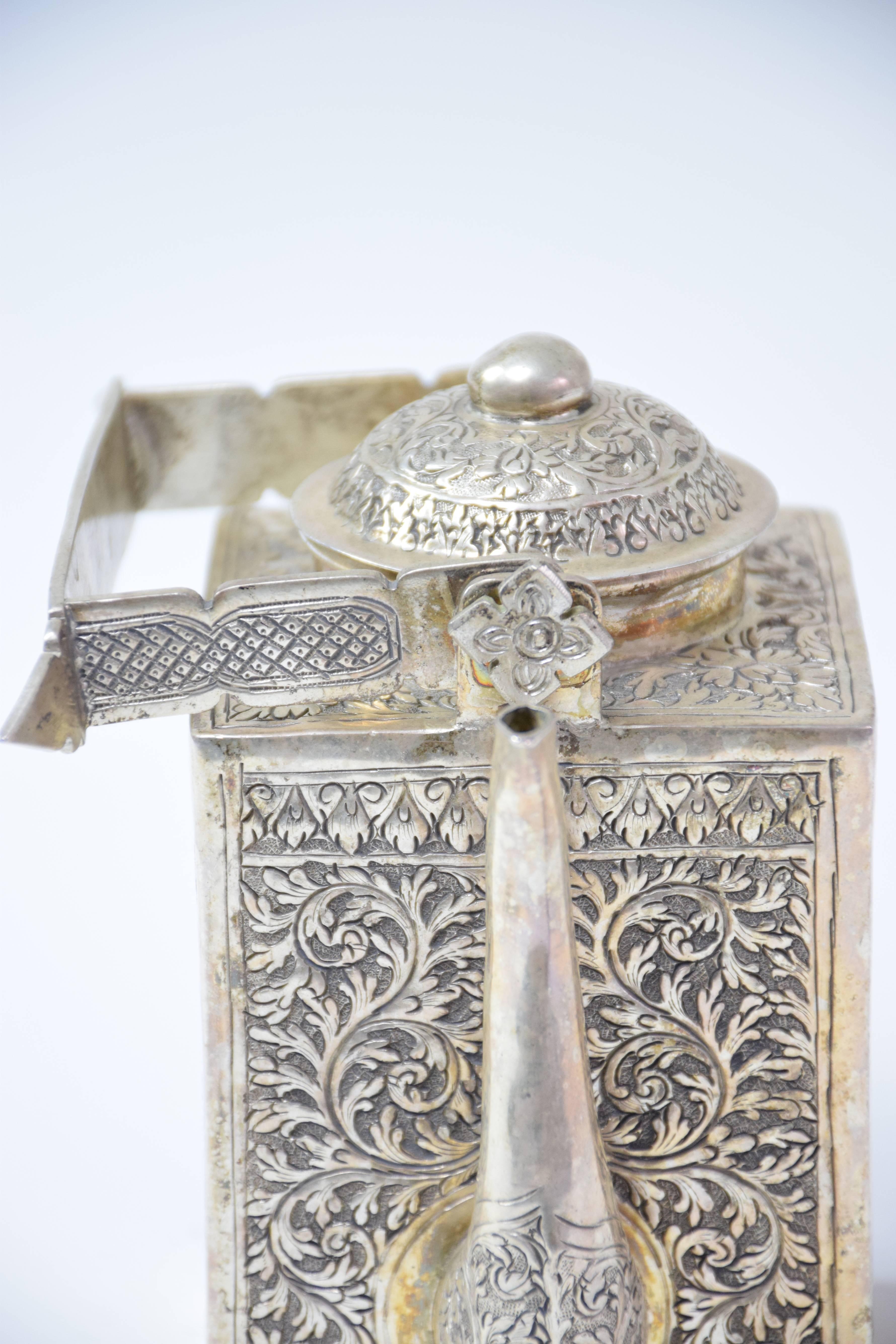 19th Century Antique Asian Silver Engraved Teapot