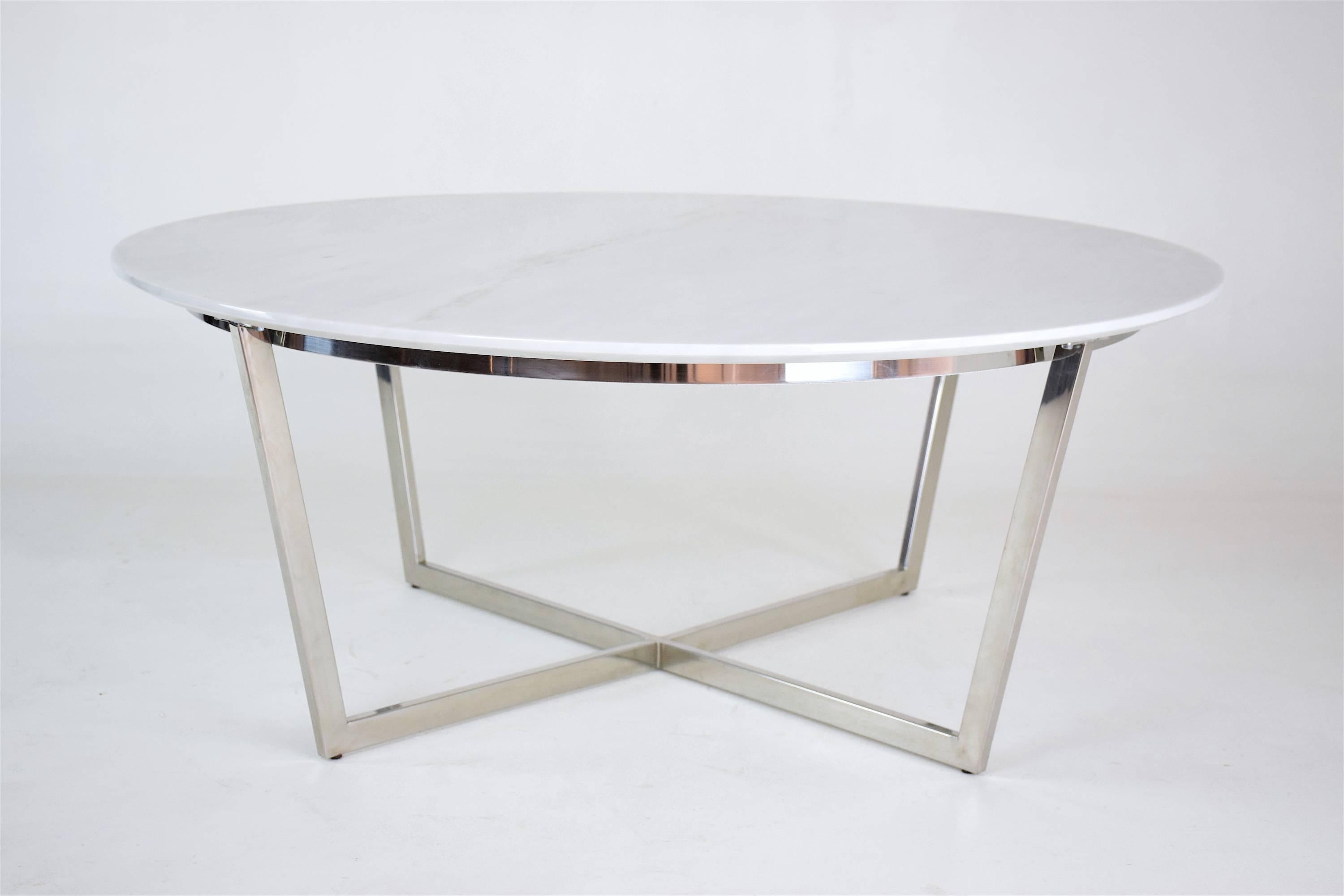 20th Century French Vintage Circular Marble Steel Coffee Table, 1970's