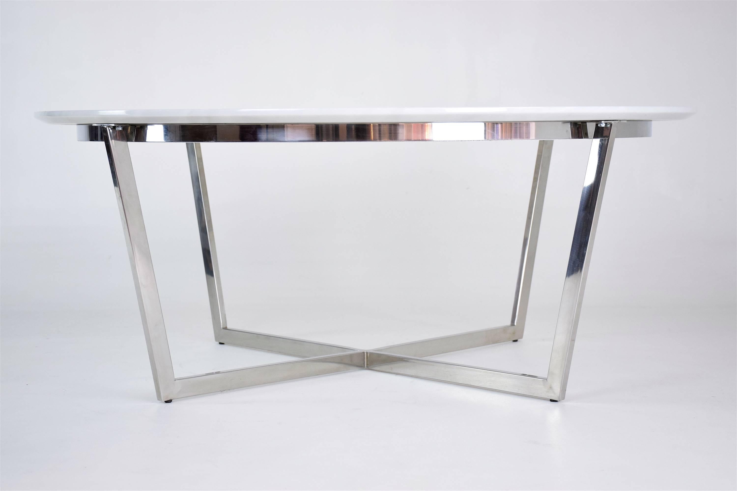 Stainless Steel French Vintage Circular Marble Steel Coffee Table, 1970's