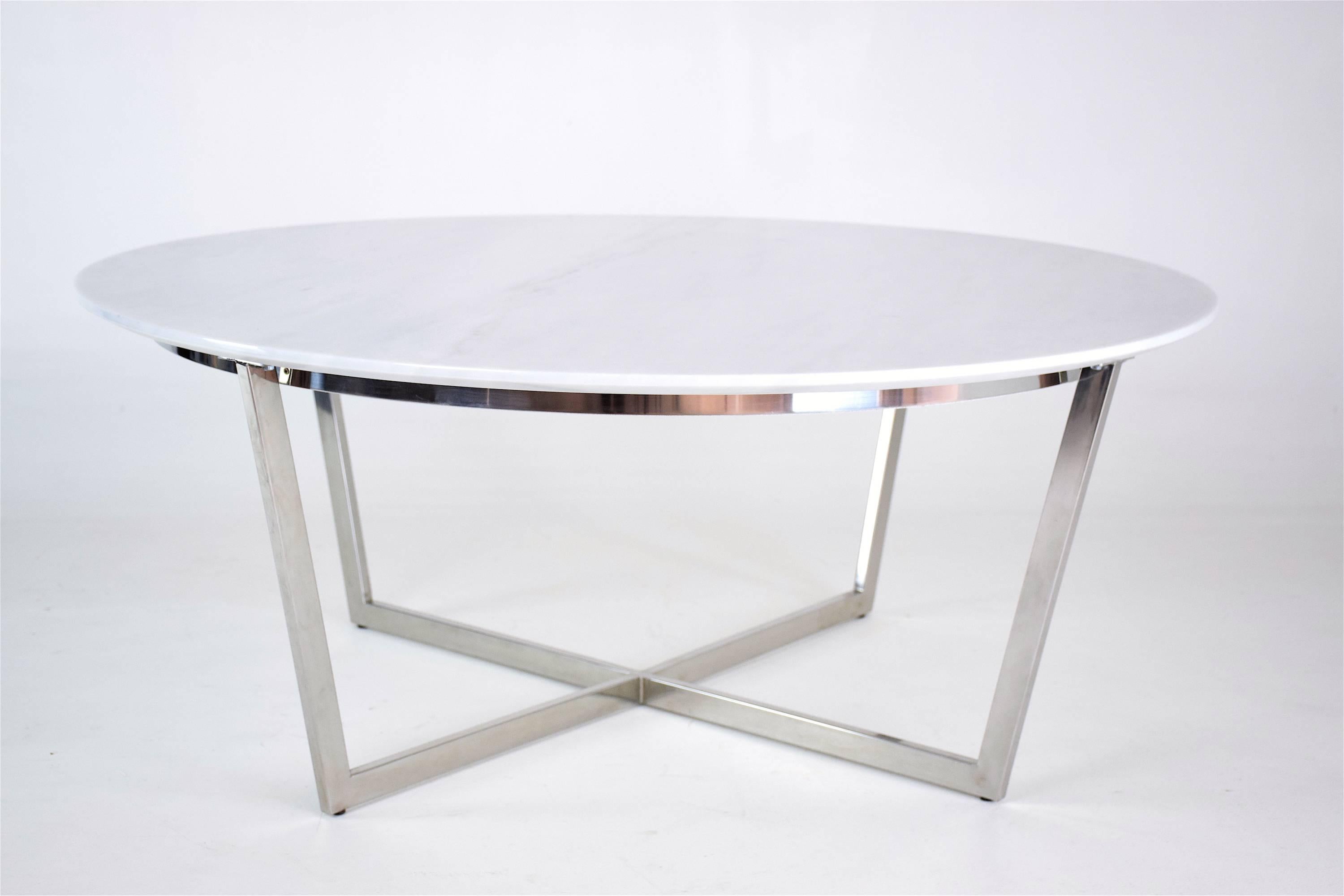 Polished French Vintage Circular Marble Steel Coffee Table, 1970's