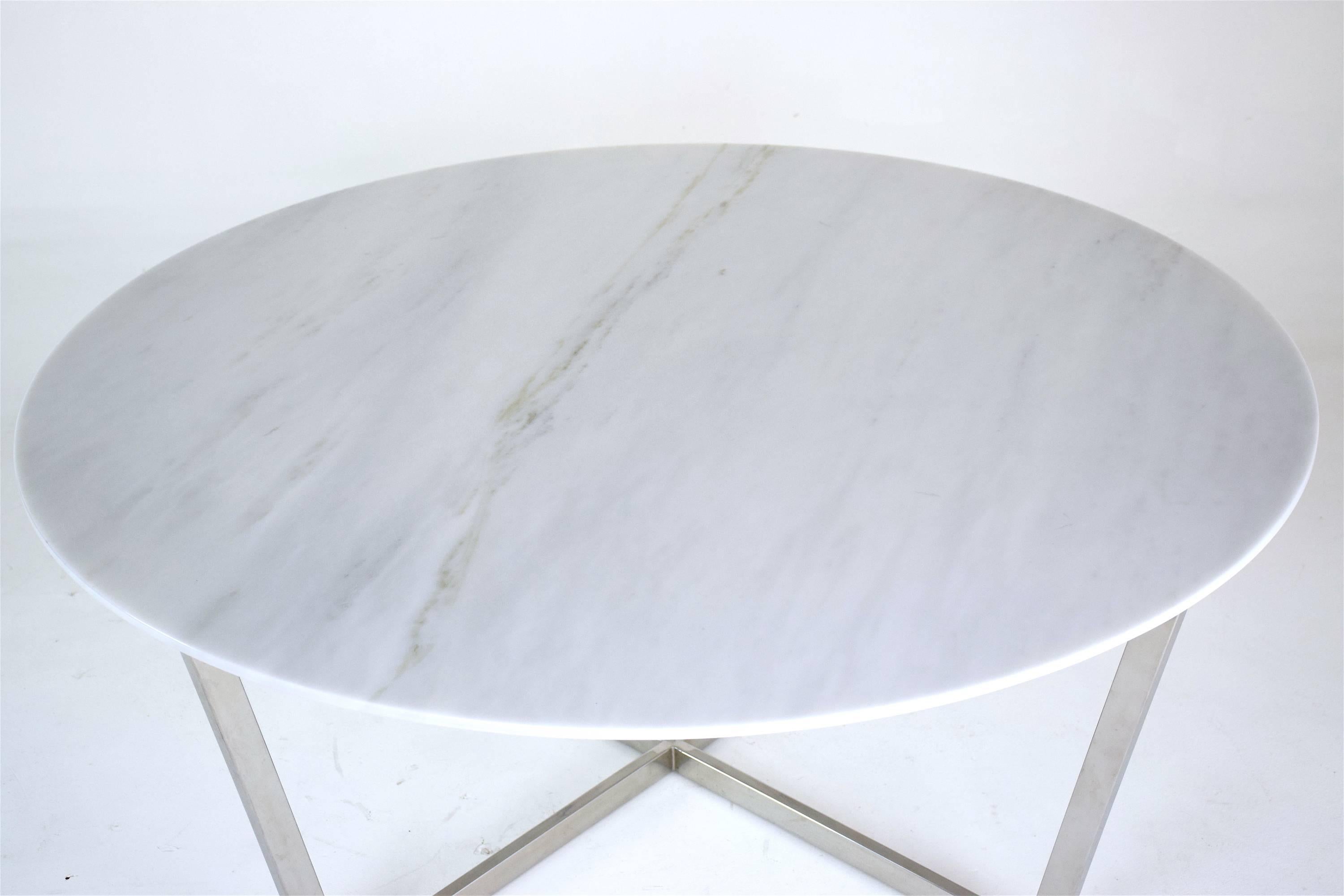 French Vintage Circular Marble Steel Coffee Table, 1970's 2